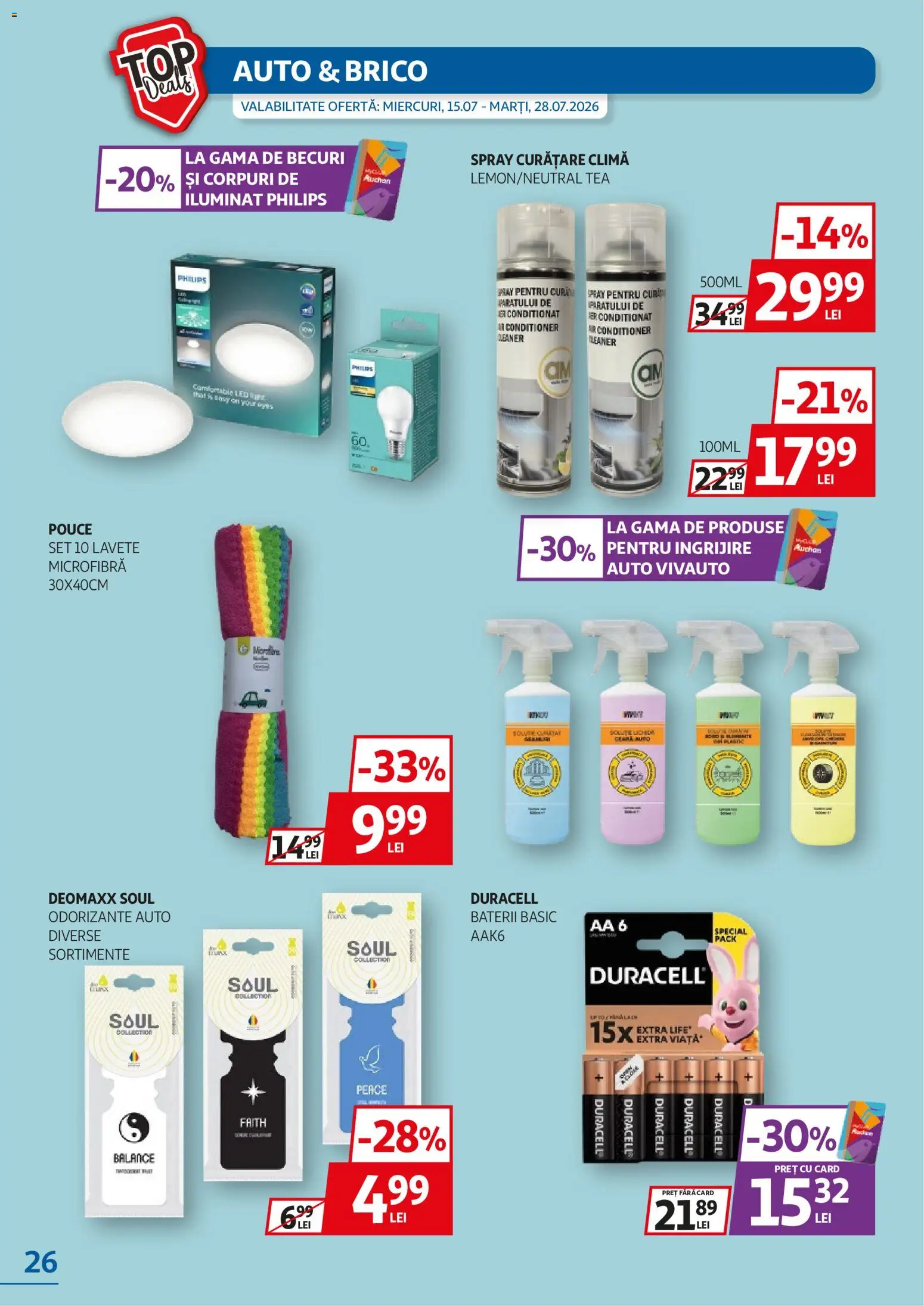 Noul catalog Auchan – valabil de la 15.07.2026 | Pagină: 26 | Produse: Philips, LED, Baterii, Lavete