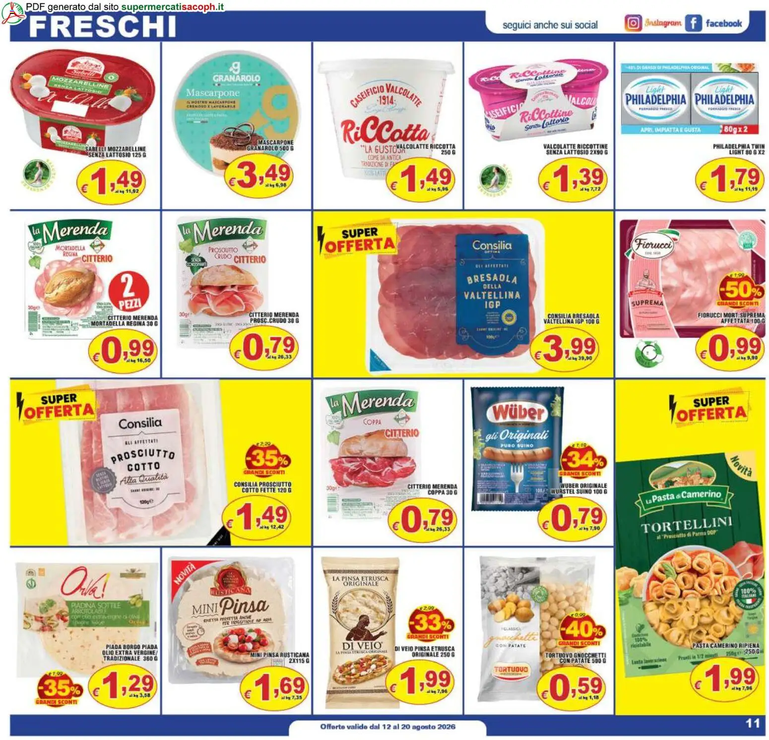 Volantino Sacoph del 12/08/2026 | Pagina: 11 | Prodotti: Prosciutto di Parma, Bresaola, Suino, Olio