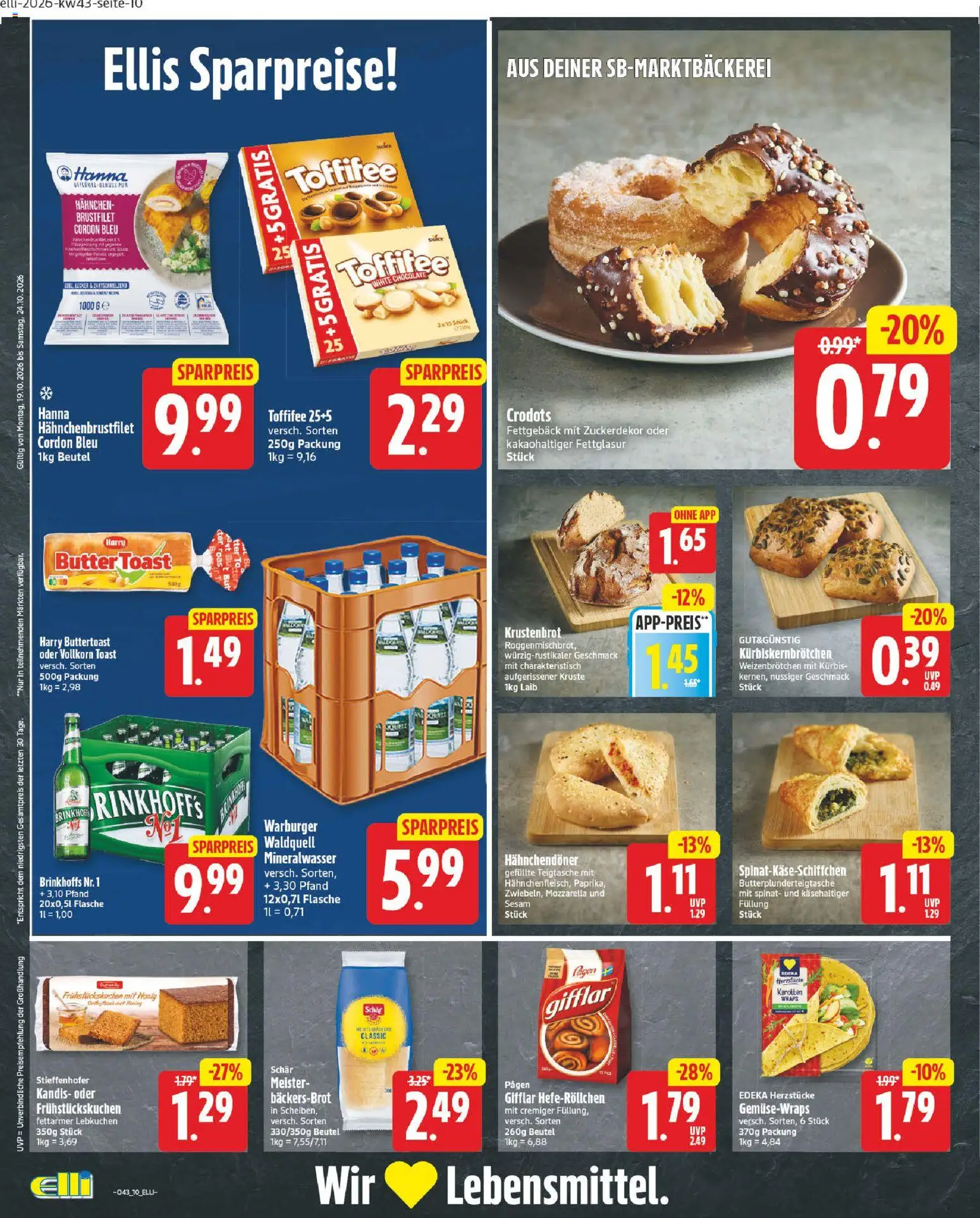 Elli Markt Prospekt Gütersloh – gültig ab 19.10.2026 | Seite: 10 | Produkte: Hahnchen, Butter, Mineralwasser, Toffifee