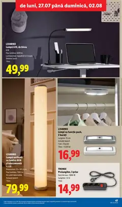 Ofertele Lidl valabile de la 27.07.2026 | Pagină: 47 | Produse: Tavuk suyu, Prize, Lampă, Baterii