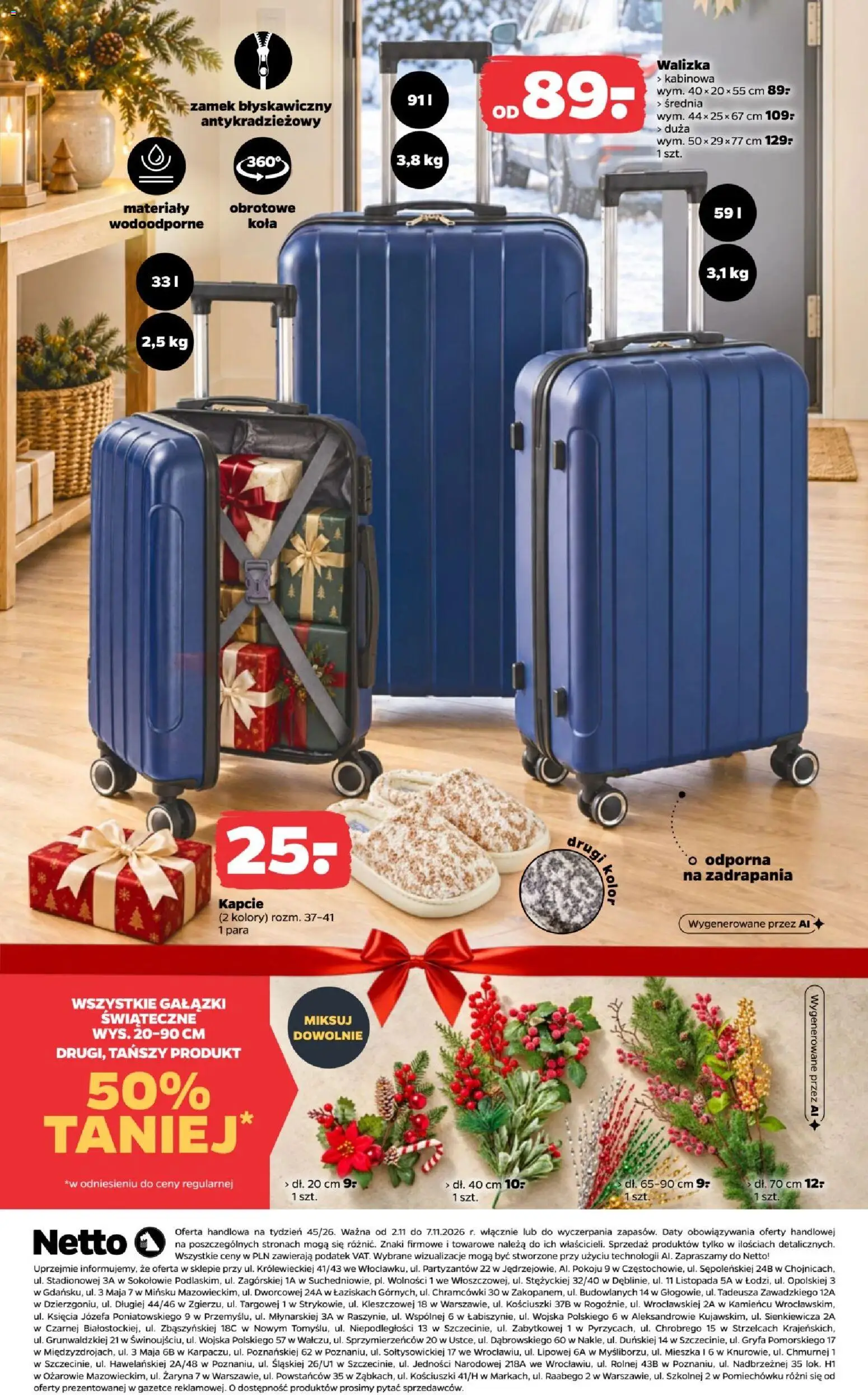 Netto gazetka od poniedziałku NonFood od 02.11.2026 | Strona: 3 | Produkty: Kapcie, Walizka, Walizka kabinowa