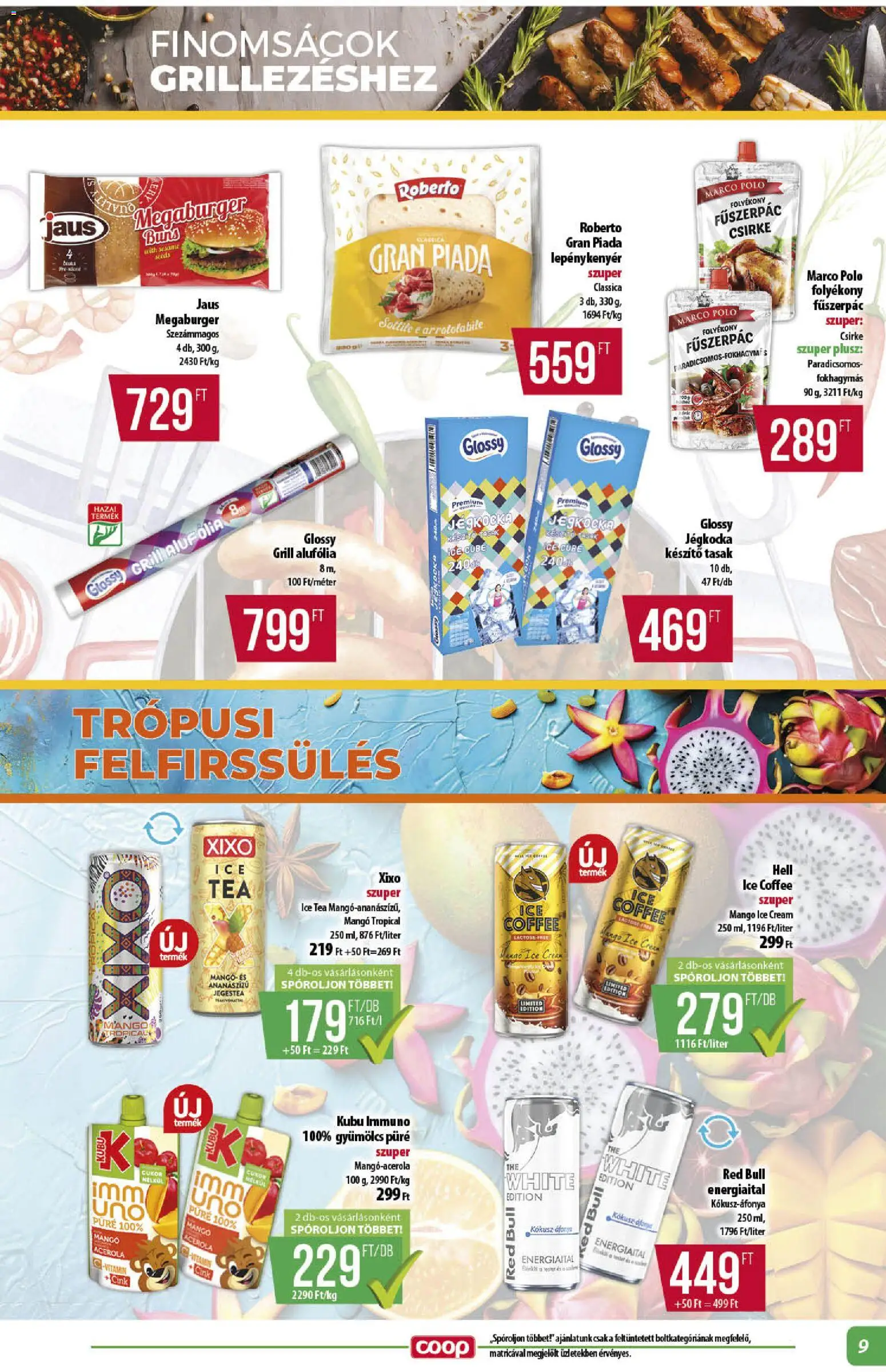 COOP akciós ujság - amely érvényes a következő dátumtól: 2026.08.13. | Oldal: 9 | Termékek: Jégkocka, Fűszerpác, Püré, Mangó