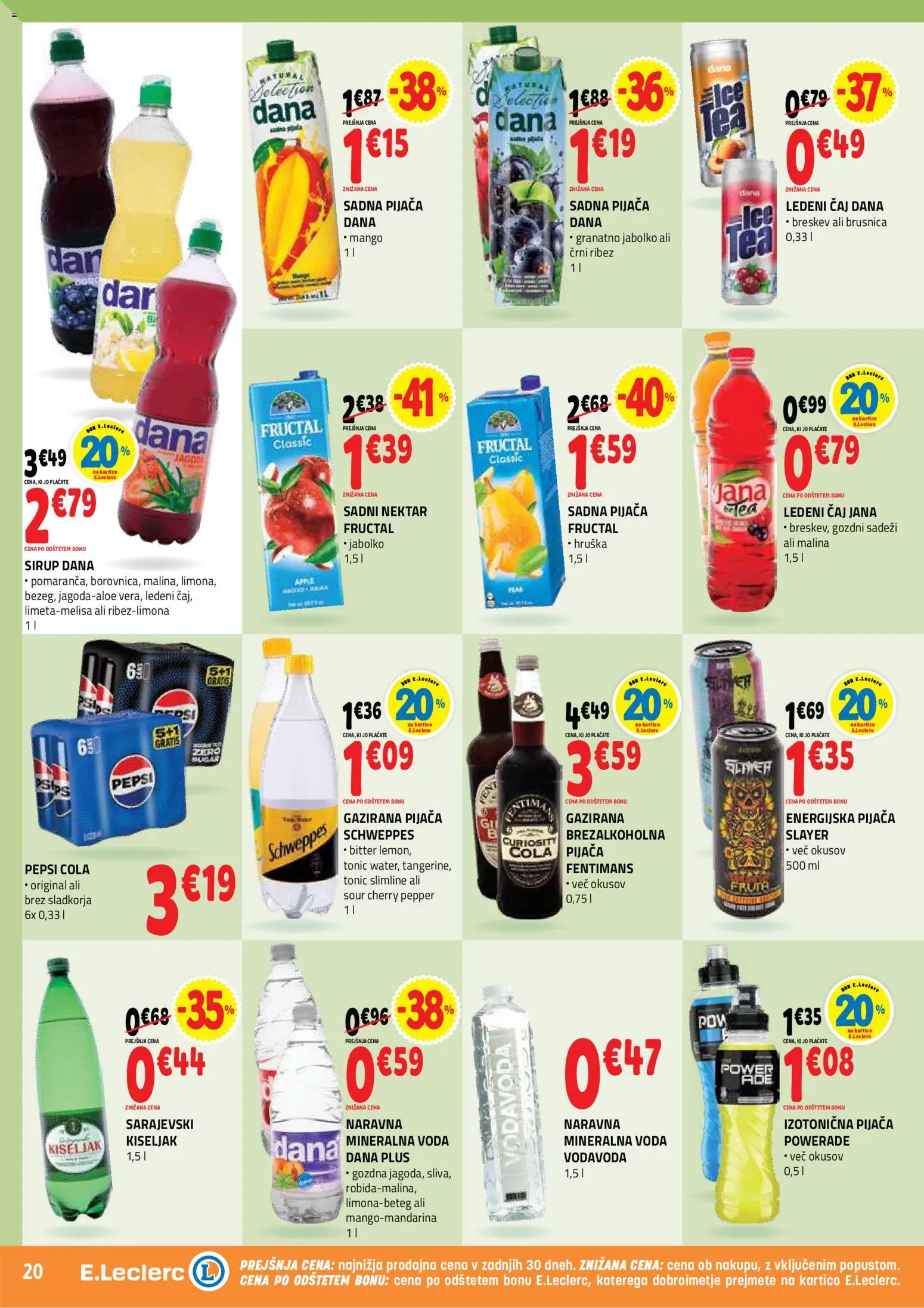 Novi E.leclerc katalog ponudbe – veljaven od 29.07.2026 | Stran: 20 | Izdelki: Ribez, Gozdni sadeži, Ledeni čaj, Breskev
