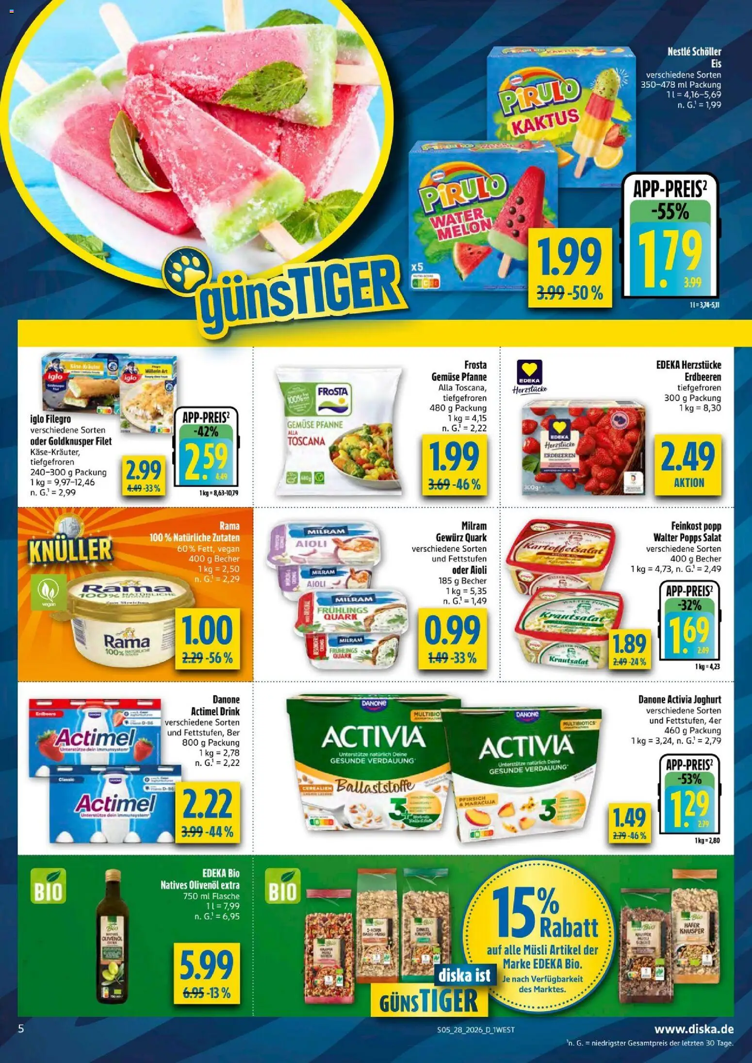 Diska - Diska Angebote Bayern KW28 – gültig ab 06.07.2026 | Seite: 5 | Produkte: Activia, Danone activia, Milram, Salat