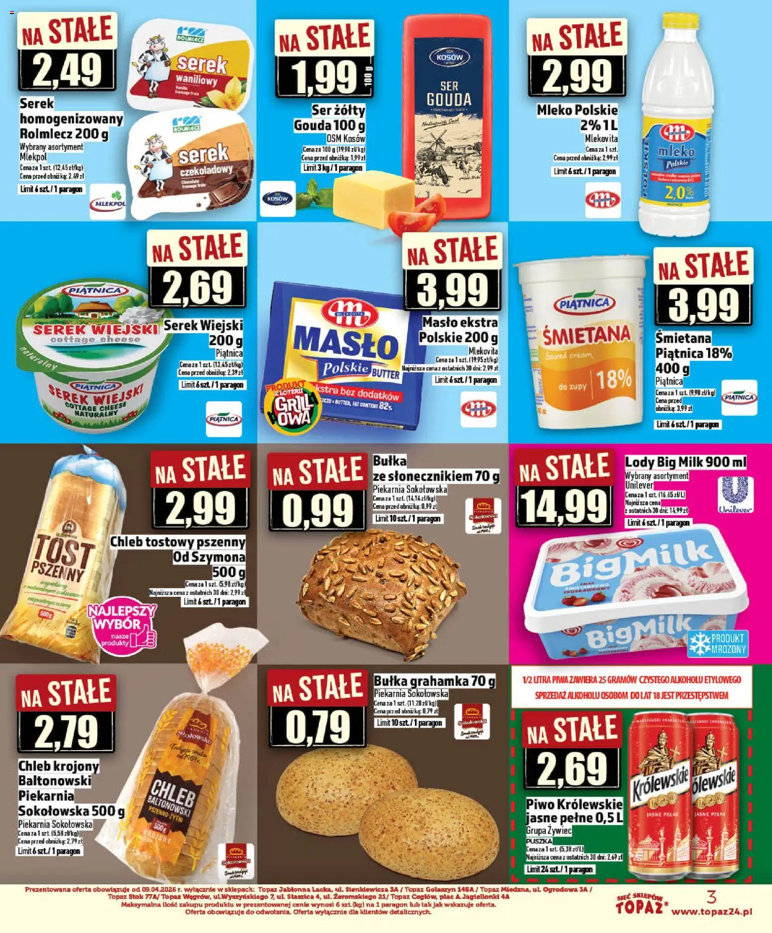 Topaz gazetka - Ceny małe na stałe od 07.05.2026 | Strona: 3 | Produkty: Grill, Big Milk, Mleko, Śmietana