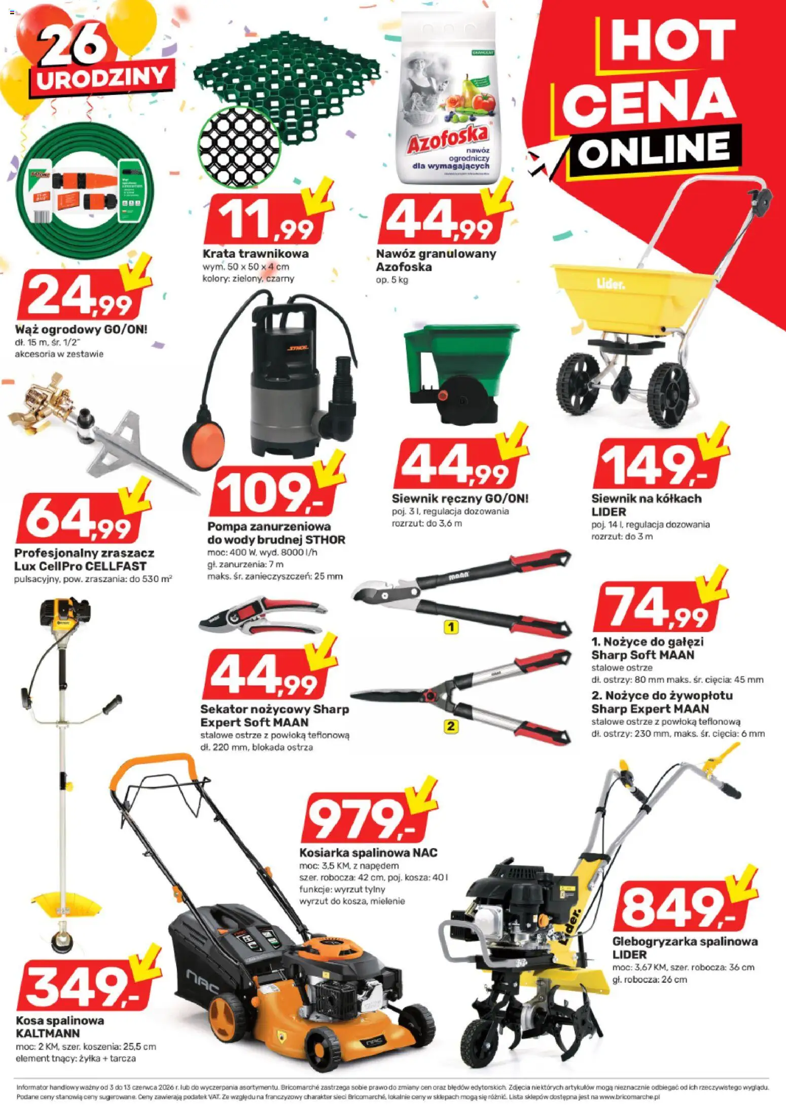 Brico Marché gazetka - Hot cena online od 03.06.2026 | Strona: 3 | Produkty: Wąż ogrodowy, Sekator, Kosiarka, Nożyce do żywopłotu