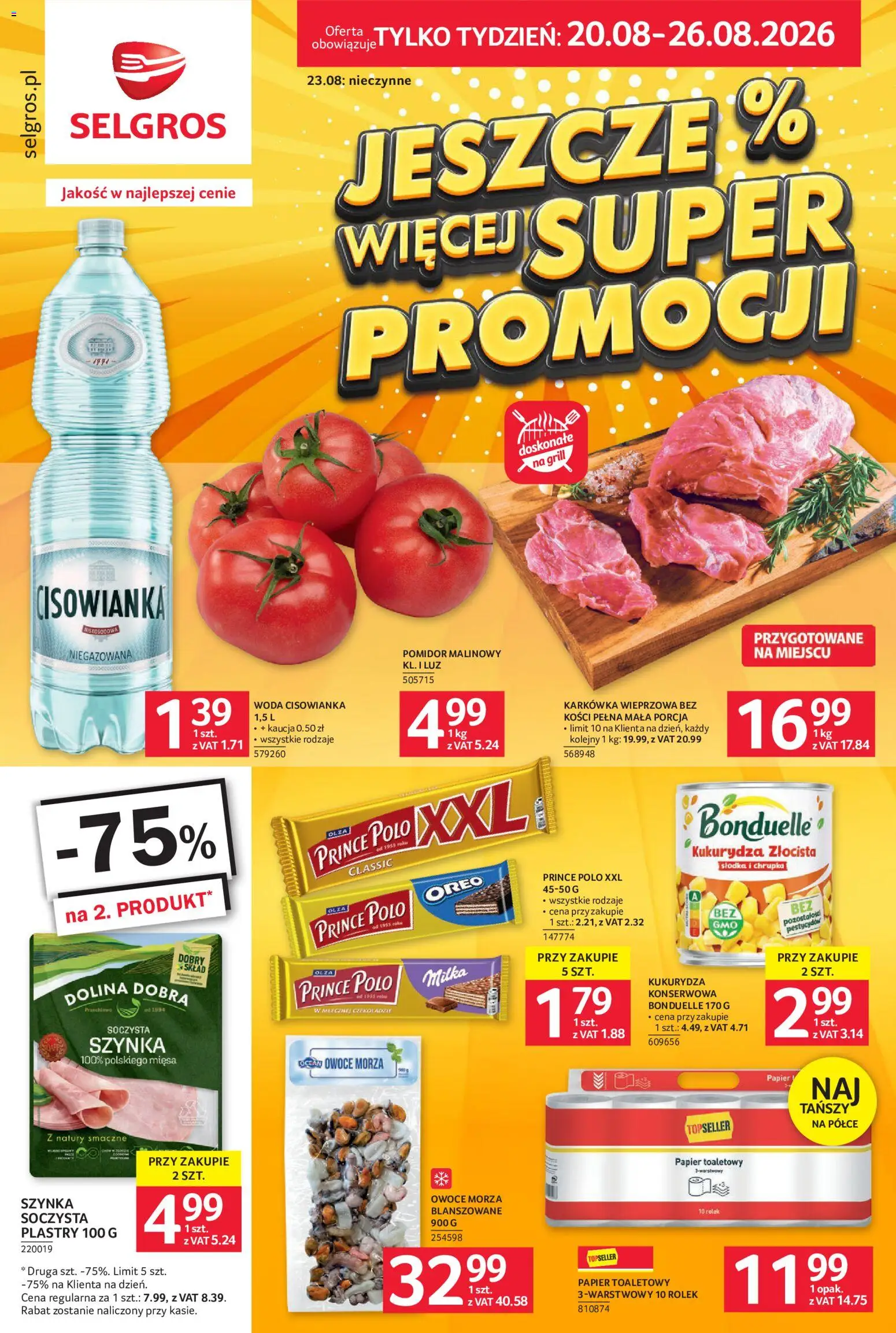 Selgros cash&carry gazetka - Jeszcze więcej super promocji od 20.08.2026 | Strona: 1 | Produkty: Kukurydza konserwowa, Oreo, Prince polo, Woda
