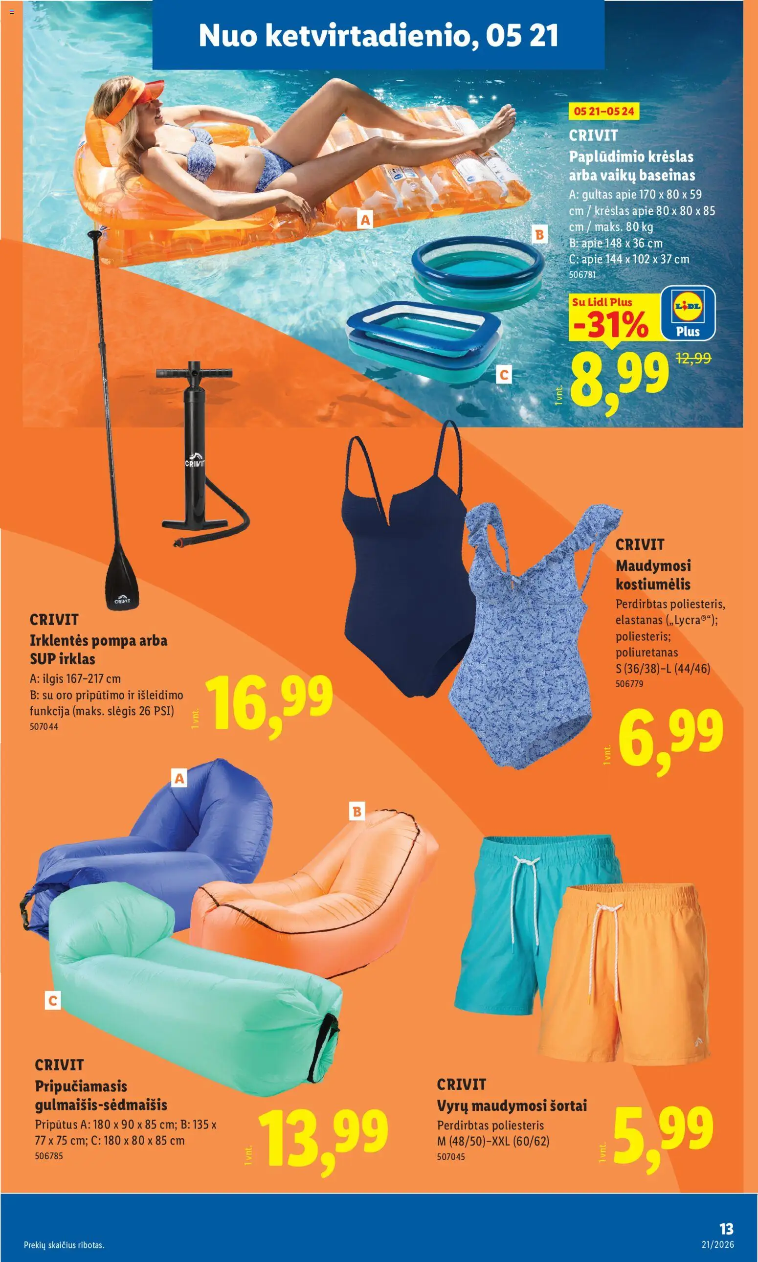 LIDL akcijos nuo 18.05.2026 | Puslapis: 13 | Prekių: Kostiumėlis, Gultas, Šortai, Maudymosi kostiumėlis