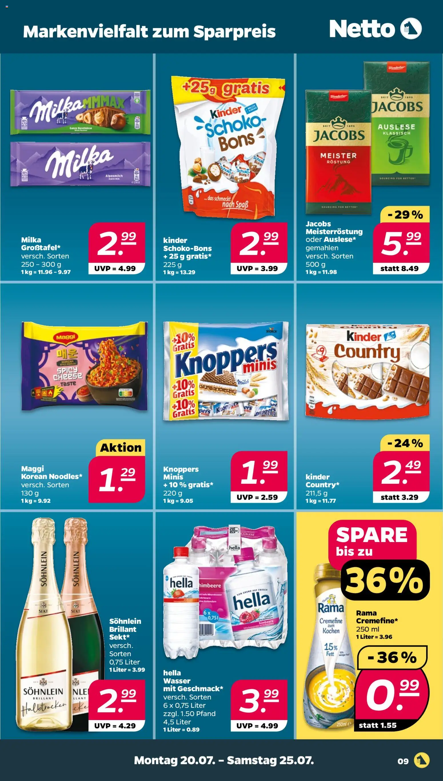 Netto Prospekt – gültig ab 20.07.2026 | Seite: 9 | Produkte: Milka, Wasser, Knoppers, Himbeere