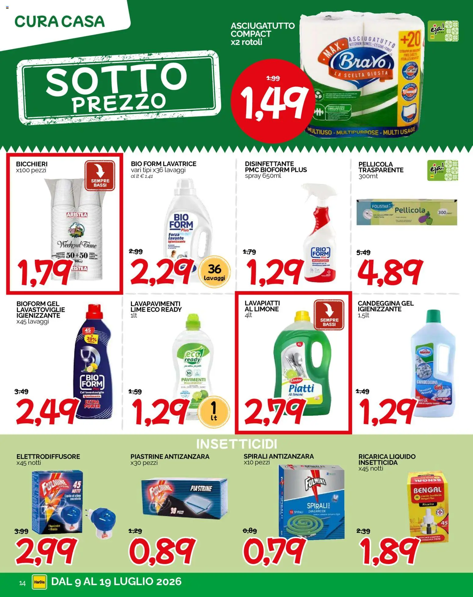 Volantino HarDis del 09/07/2026 | Pagina: 14 | Prodotti: Candeggina, Lavatrice, Lavastoviglie, Pellicola
