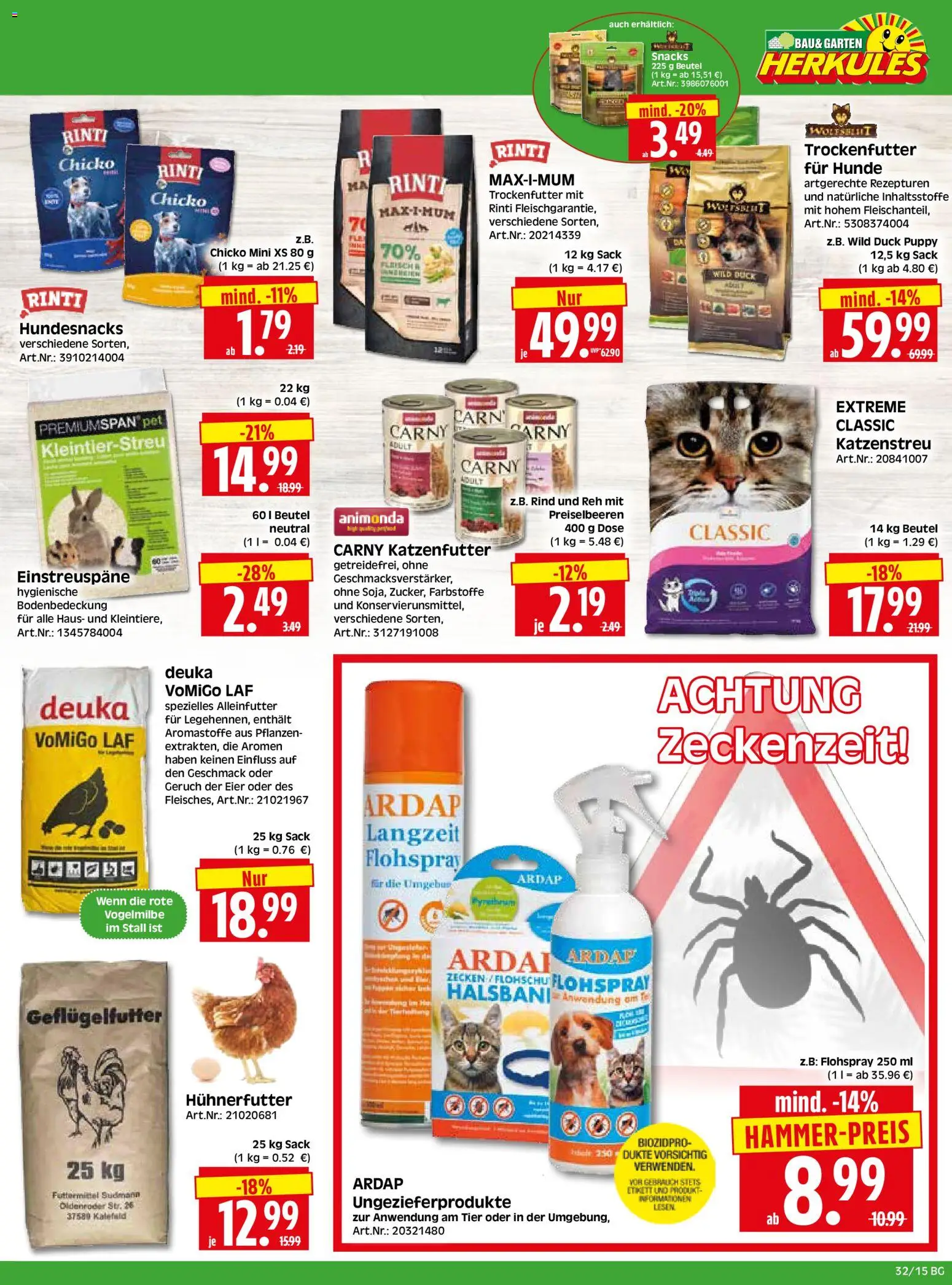 HERKULES Bau & Garten – gültig ab 03.08.2026 | Seite: 15 | Produkte: Katzenfutter, Eier