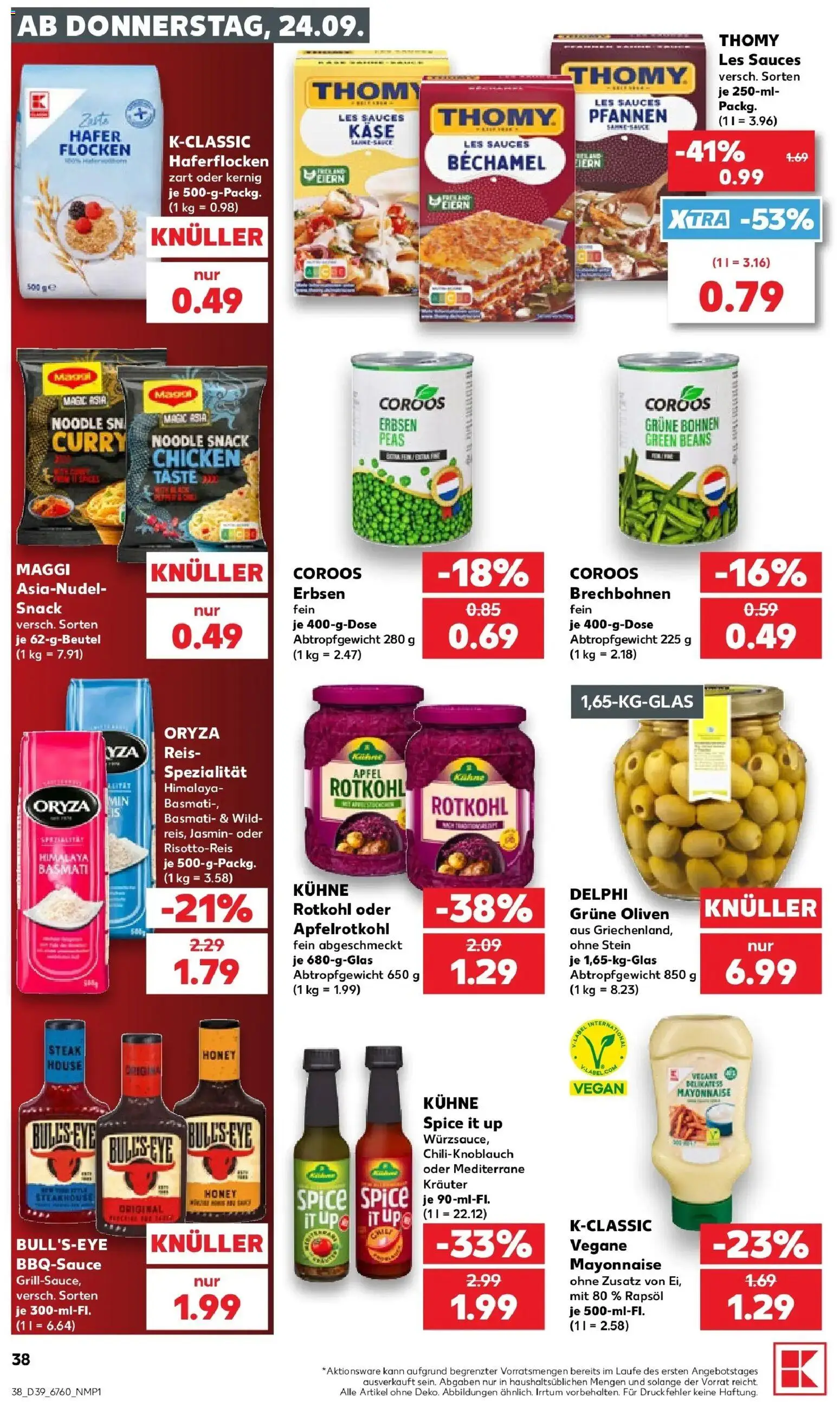 Prospekt Kaufland ab 24.09.2026 » Angebote Online zum Blättern | Seite: 38 | Produkte: Thomy les sauces, Maggi, Steak, Erbsen