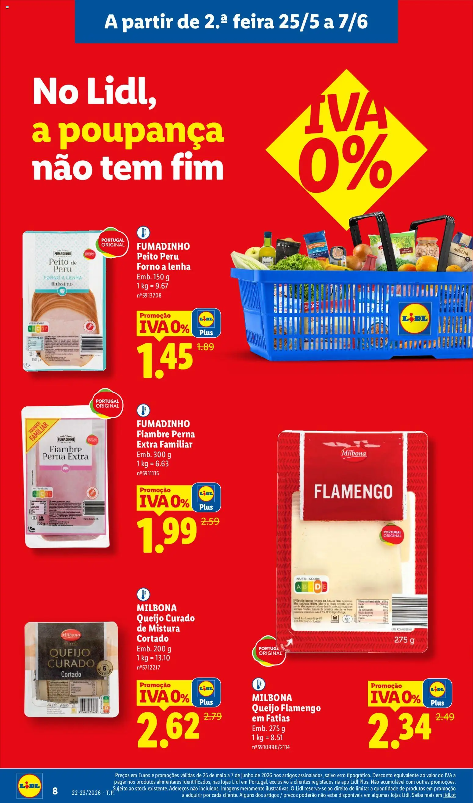 Lidl Folheto Especial Iva 0% │ válido de 25.05.2026 | Página: 8 | Produtos: Esparguete, Forno, Peru, Queijo