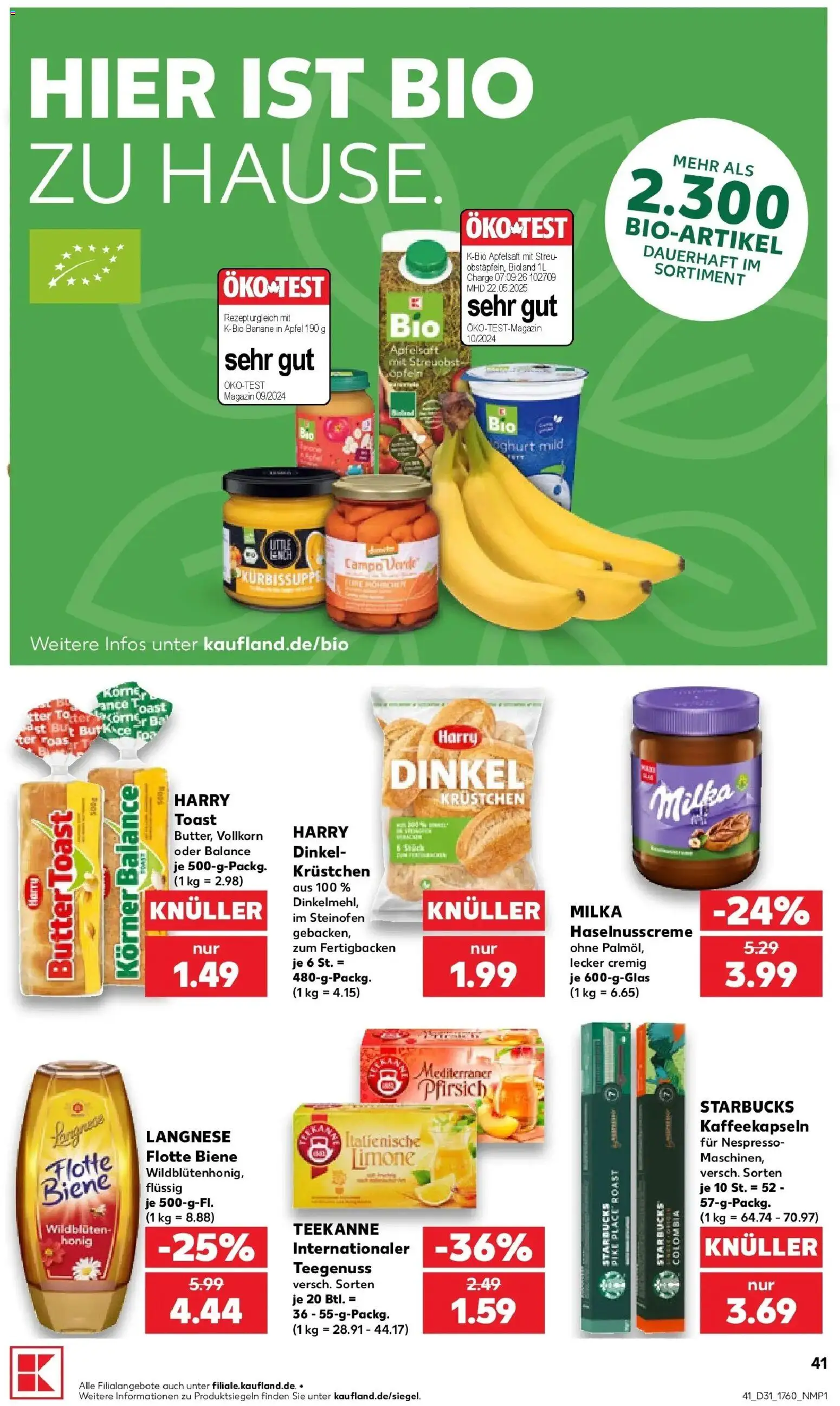 Kaufland Prospekt Bad Oldesloe – gültig ab 30.07.2026 | Seite: 41 | Produkte: Butter, Toast, Starbucks, Apfelsaft