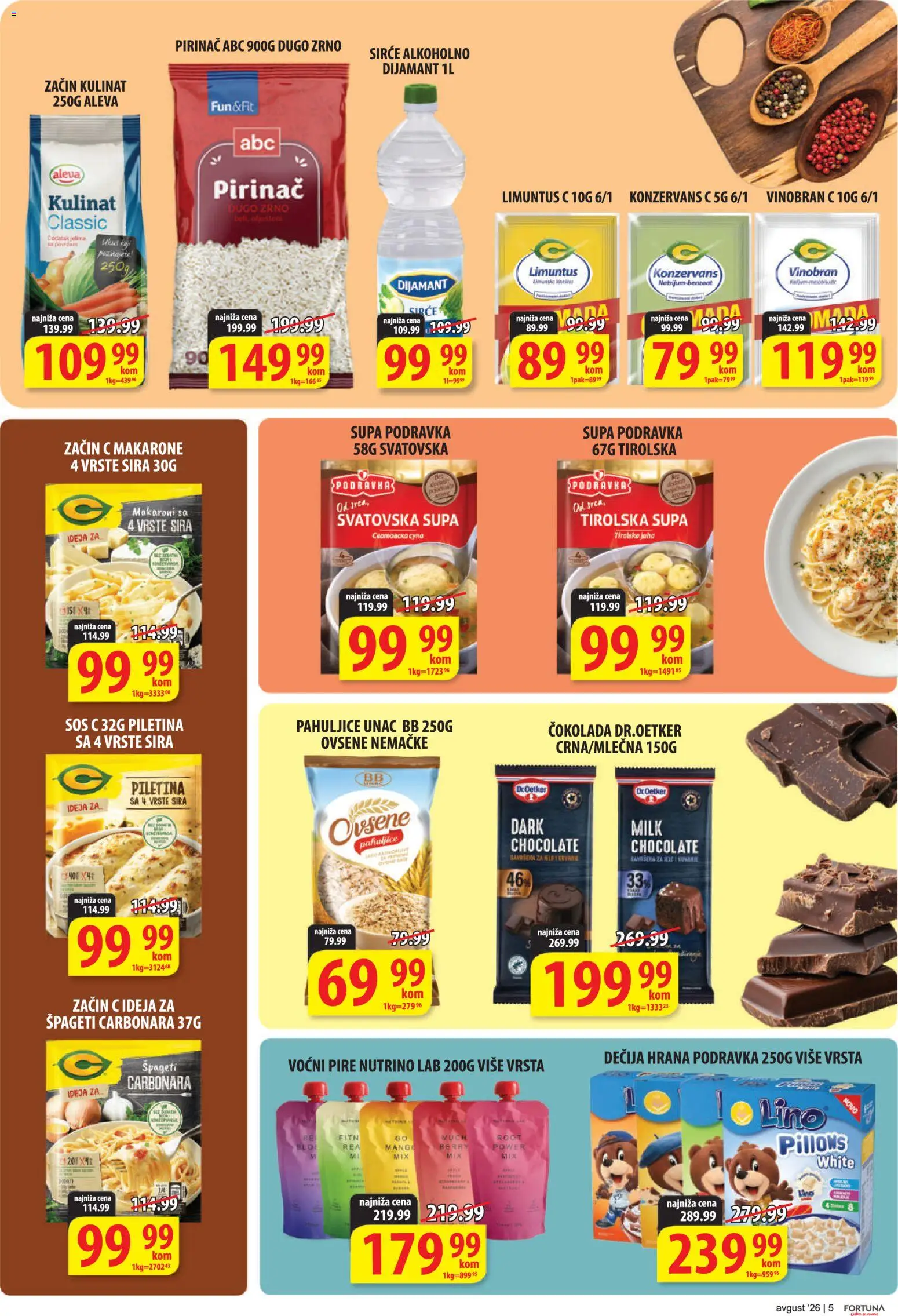 Fortuna Market katalog - važi od 10.08.2026 | Strana: 5 | Proizvode: Podravka, Špageti, Piletina, Pirinač