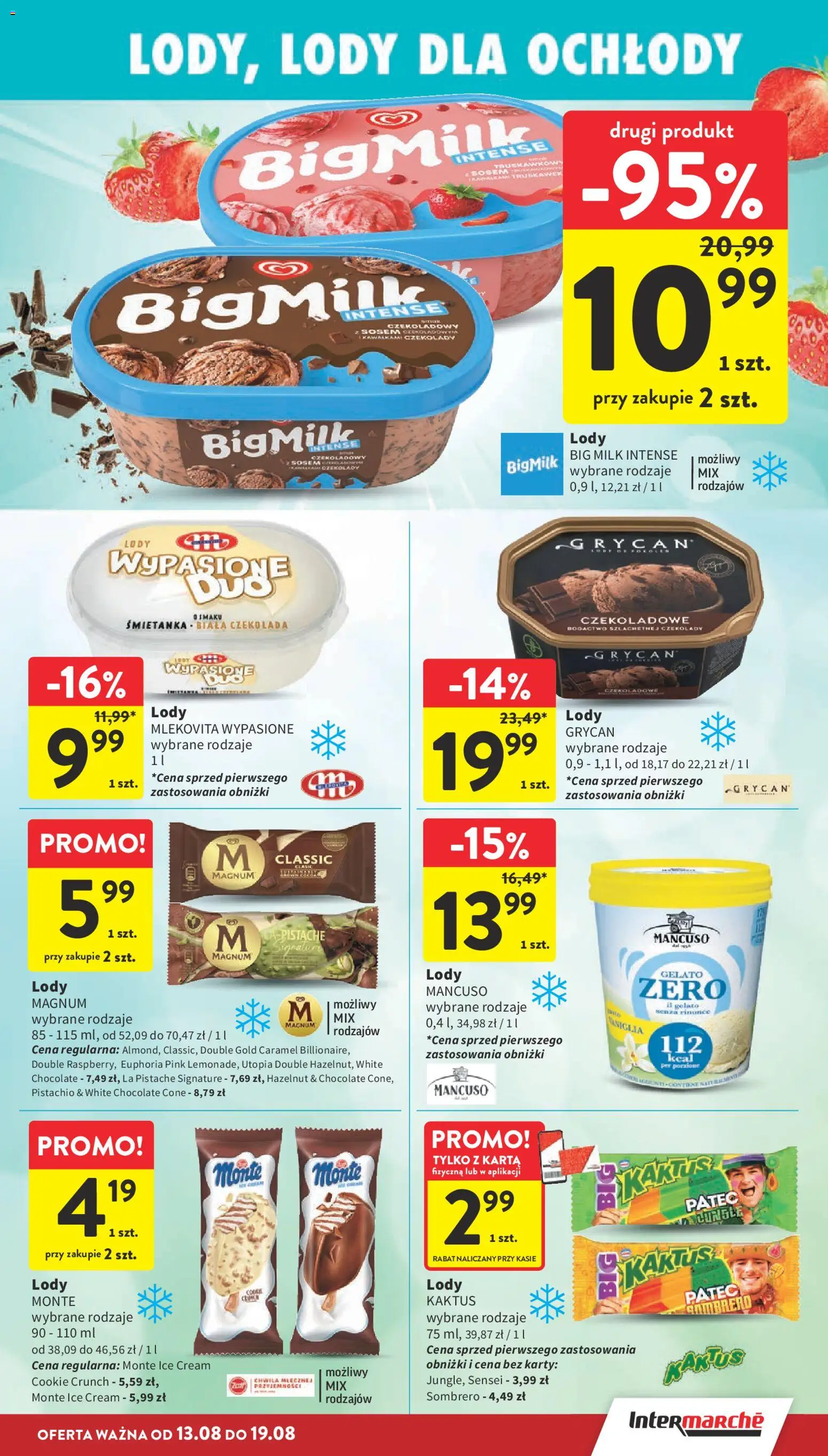 Intermarche gazetka od 13.08.2026 | Strona: 27 | Produkty: Grycan, Lody monte, Big Milk, Lody