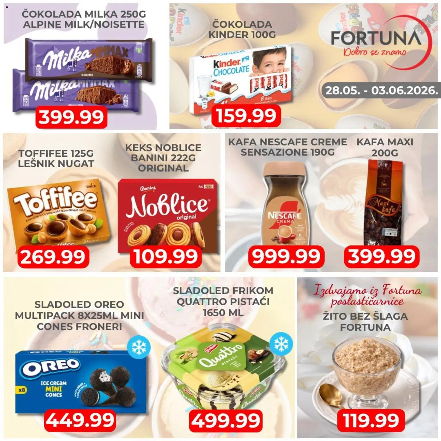 Fortuna Market katalog - važi od 28.05.2026 | Strana: 6 | Proizvode: Keks, Sladoled, Noblice, Kafa