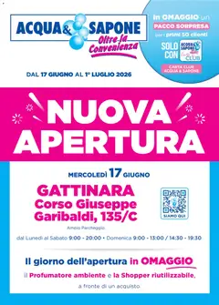 Anteprima del volantino Acqua e Sapone volantino Apertura Gattinara valido a partire dal 17.06.2026