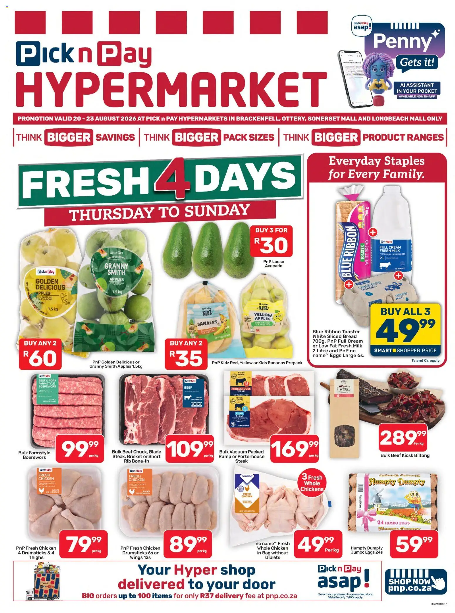 New Pick n Pay catalogue – valid from 20/08/2026 | Page: 1 | Products: Toaster, Avocado, Bread, Chicken