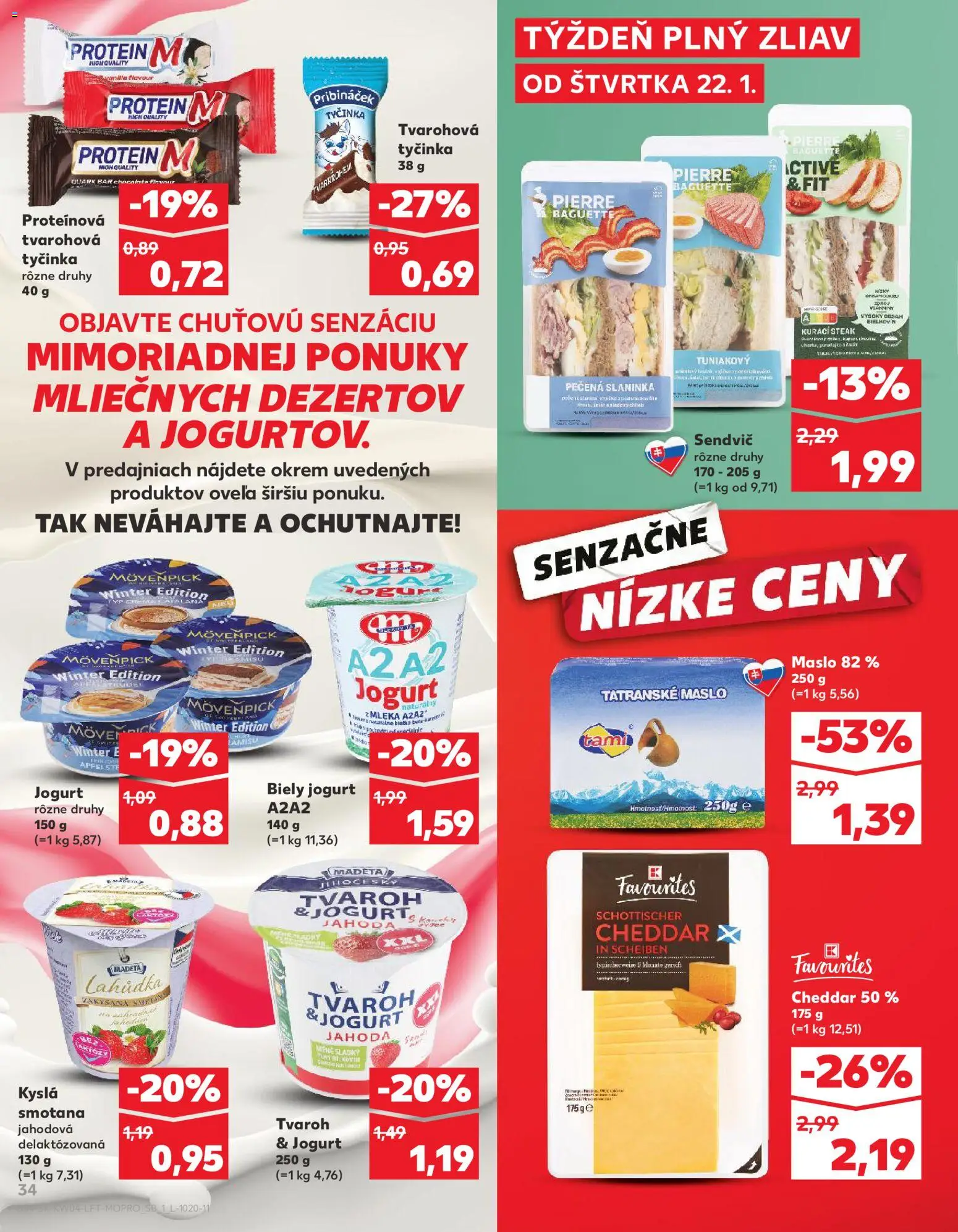 Nové Kaufland akcie – leták je platný od 22.01.2026 | Strana: 34 | Produkty: Maslo, Kyslá smotana, Tatranské maslo, Steak