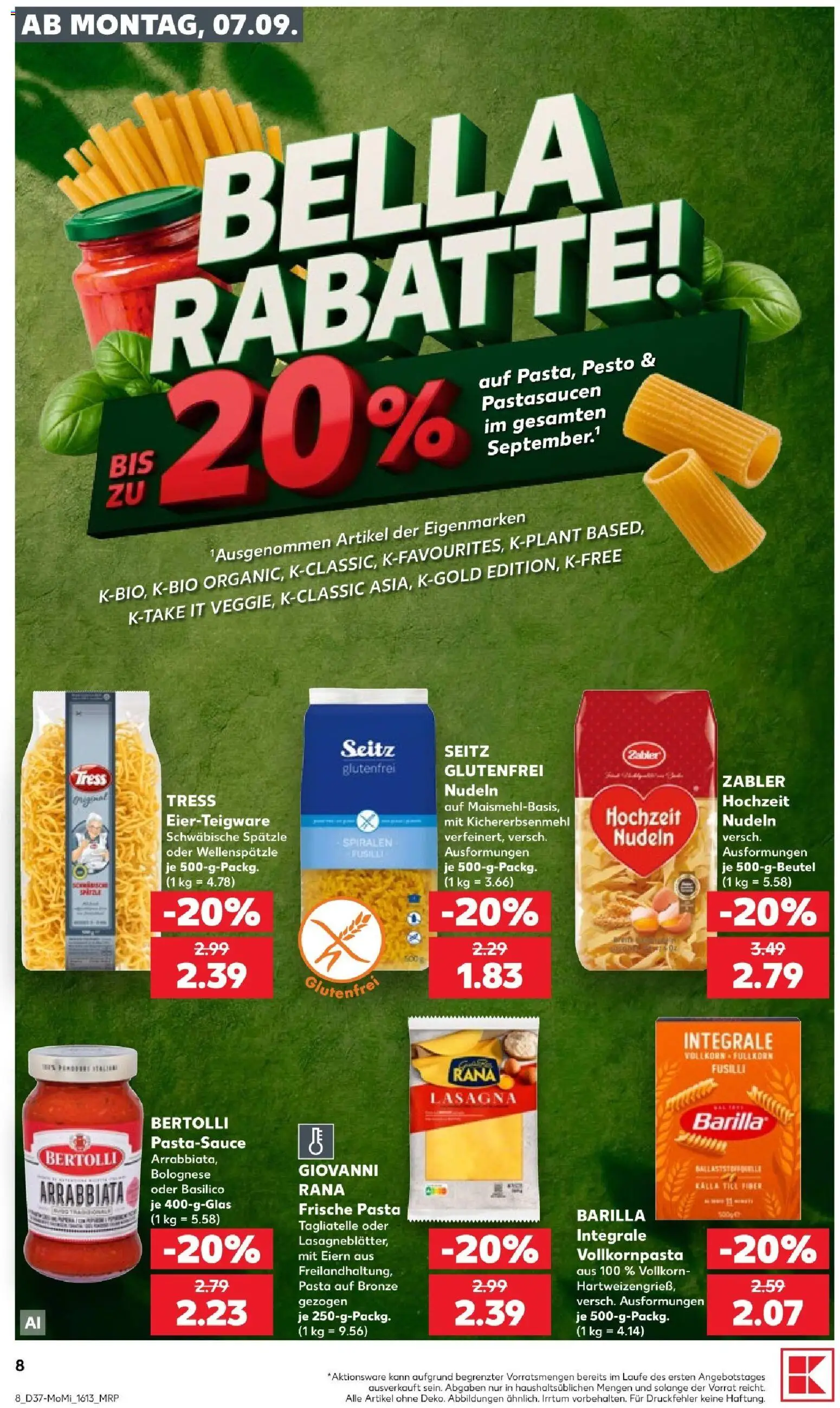 Kaufland Prospekt Hannover – gültig ab 07.09.2026 | Seite: 8 | Produkte: Barilla, Pasta, Nudeln
