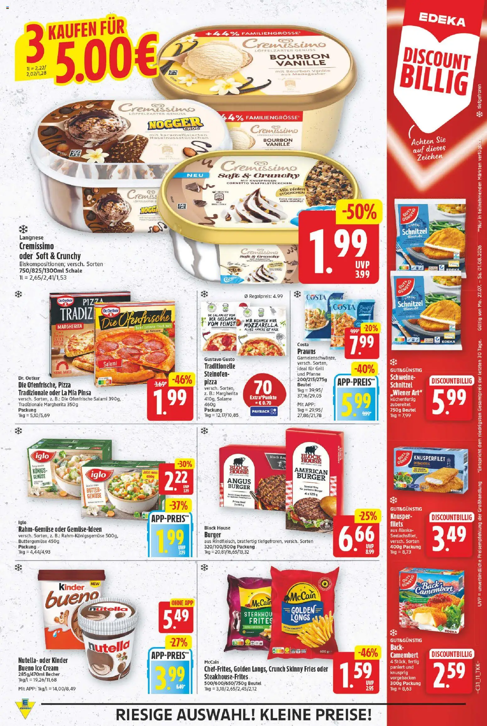 E center Prospekt – gültig ab 27.07.2026 | Seite: 11 | Produkte: Nutella, Gemüse, Salami, Pizza