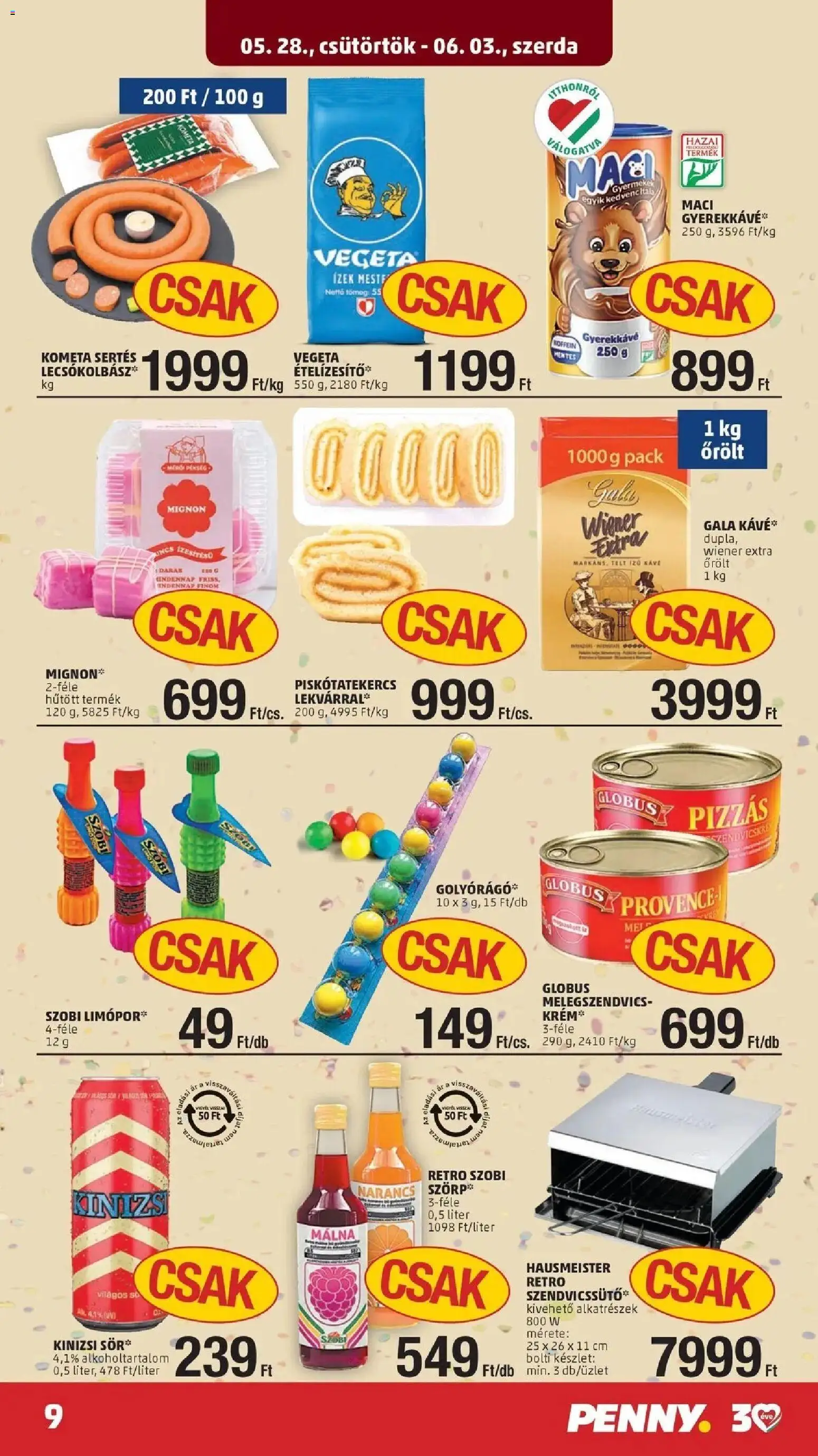 PENNY akciós ujság - amely érvényes a következő dátumtól: 28.05.2026 | Oldal: 9 | Termékek: Málna, Vegeta, Kávé, Sör