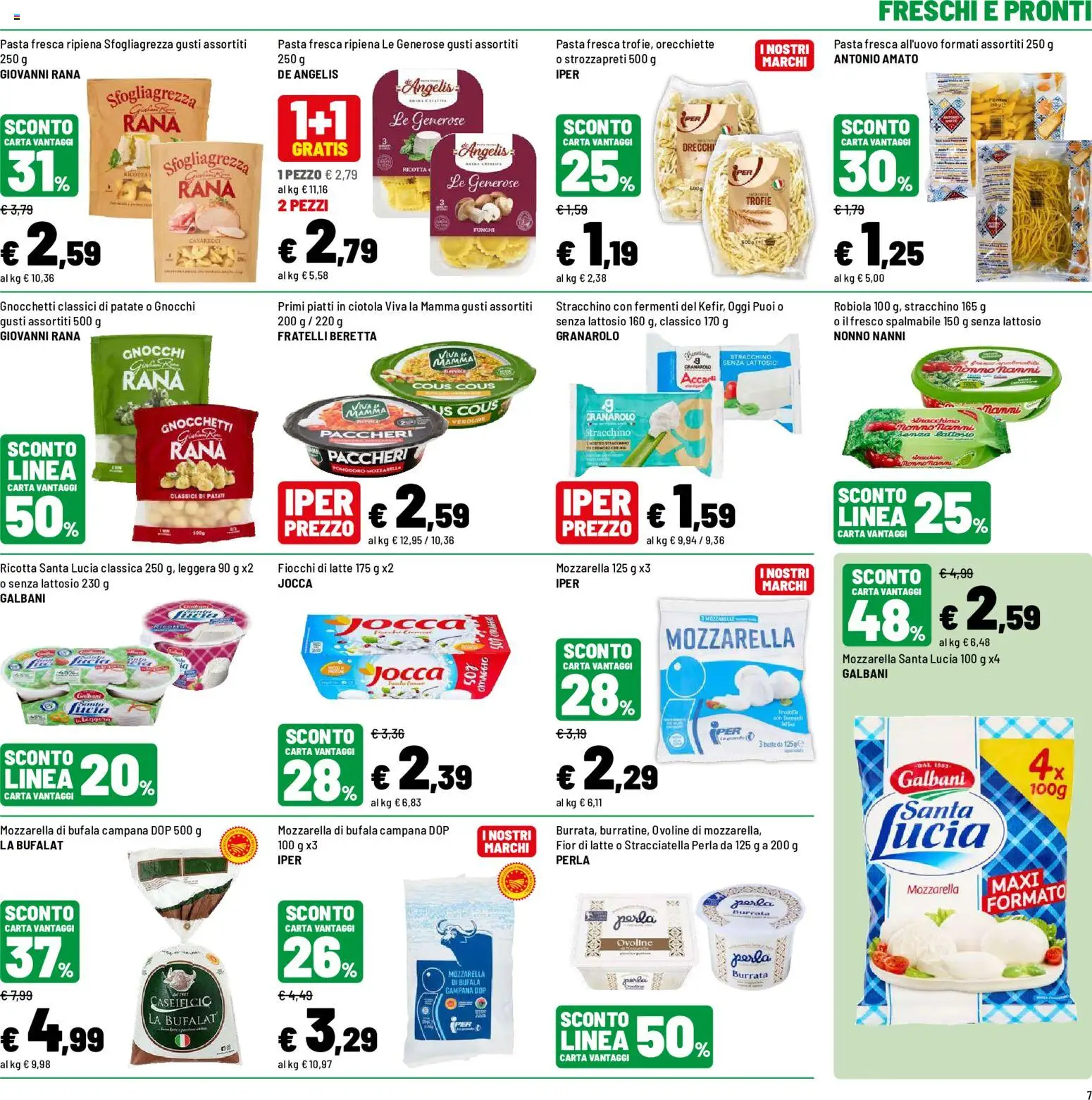 Volantino Iper del 09/07/2026 | Pagina: 7 | Prodotti: Latte, Pasta, Ciotola, Burrata