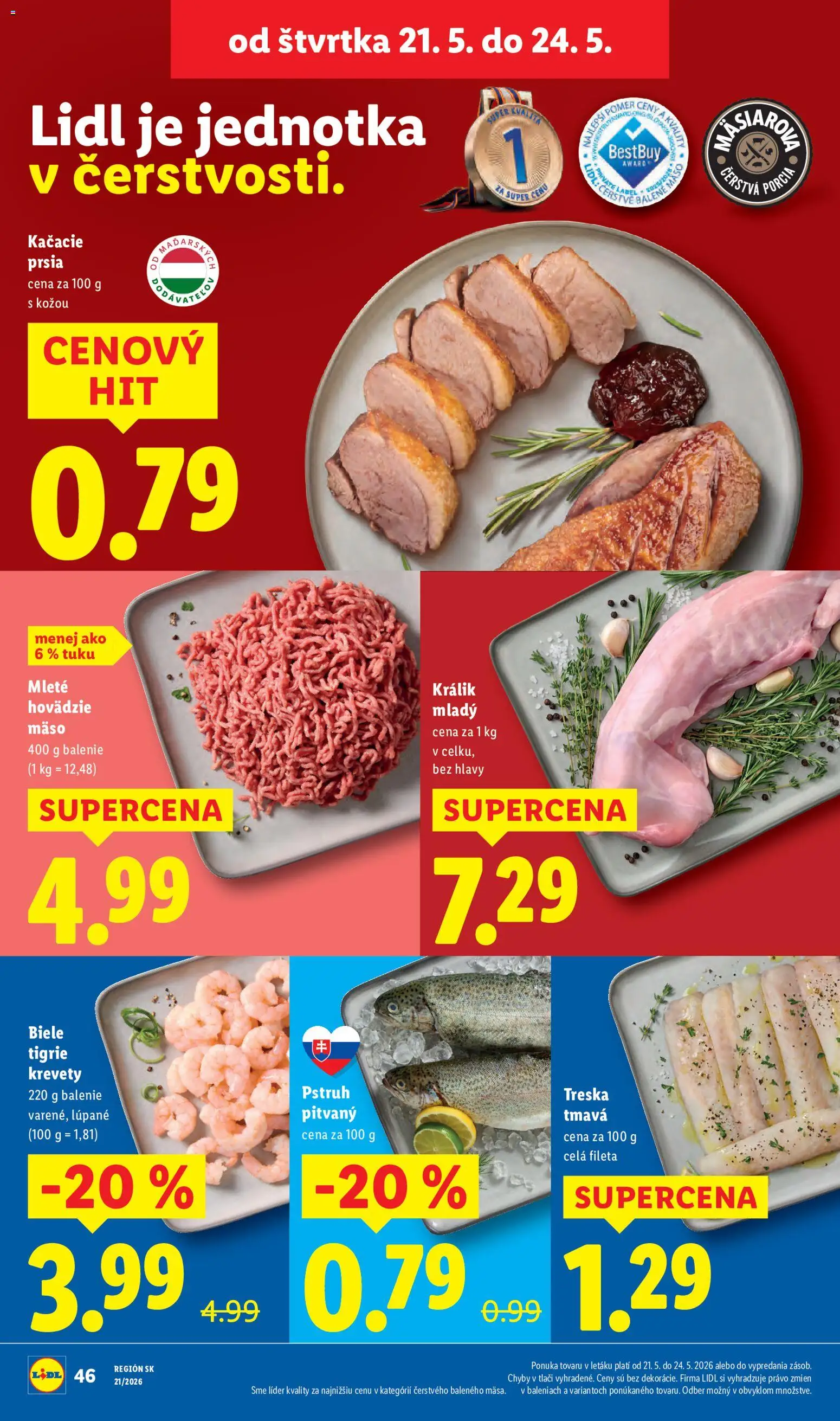 Nové Lidl akcie – leták je platný od 18.05.2026 | Strana: 52 | Produkty: Krevety, Hovädzie mäso, Pstruh, Treska