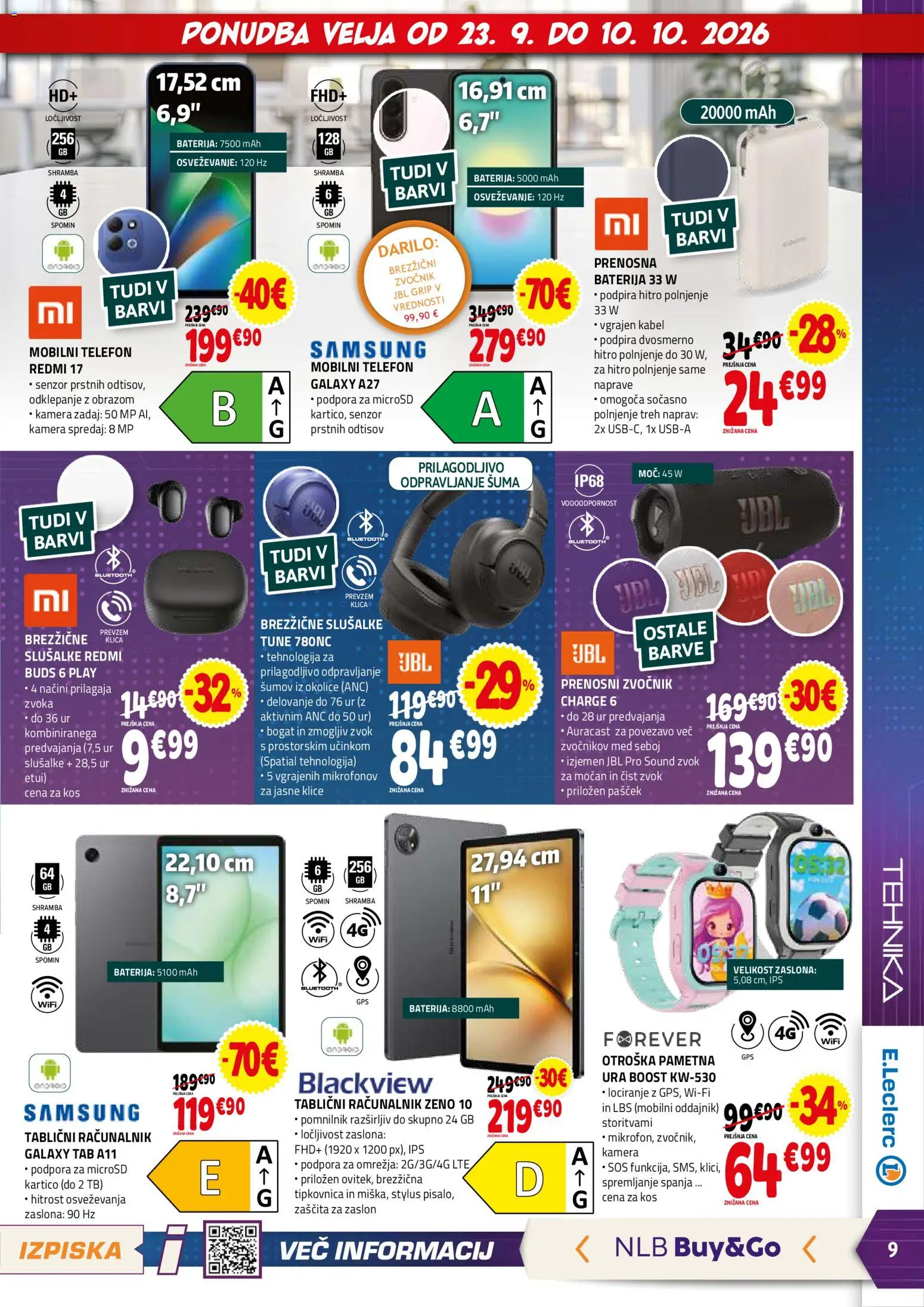 Novi E.leclerc katalog ponudbe – veljaven od 23.09.2026 | Stran: 9 | Izdelki: Telefon, Kamera, Kabel, Zvocnik
