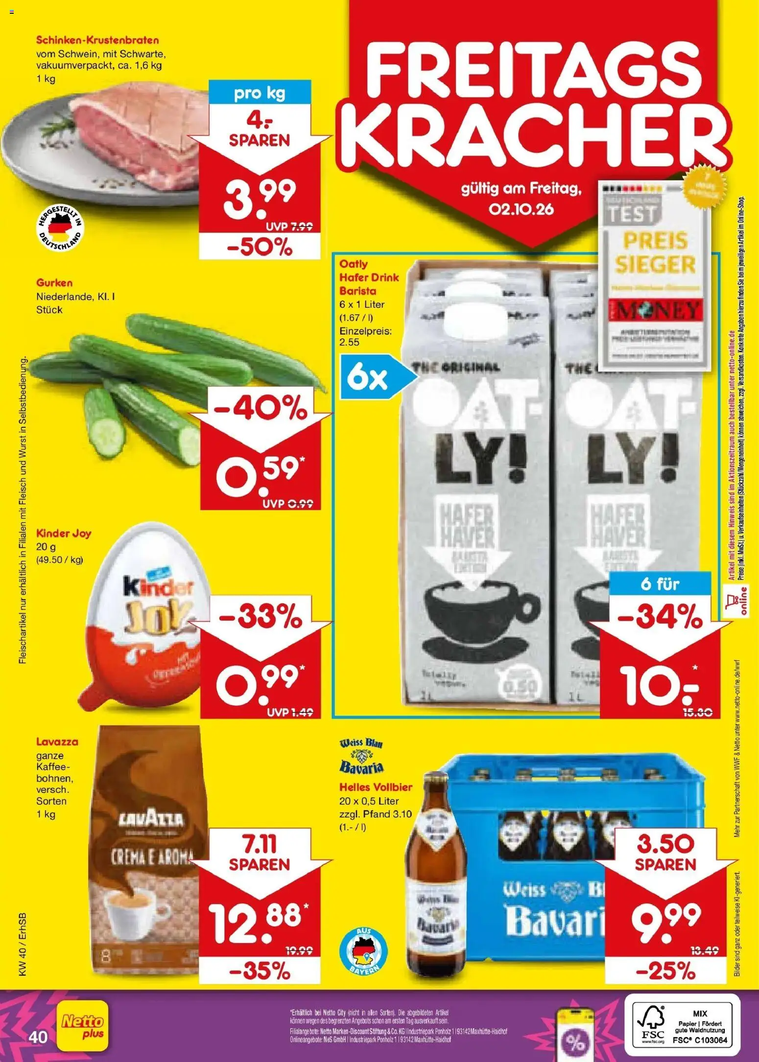 Netto Marken-Discount Prospekt Metten – gültig ab 28.09.2026 | Seite: 62 | Produkte: Kaffee, Oatly, Wurst, Fleisch
