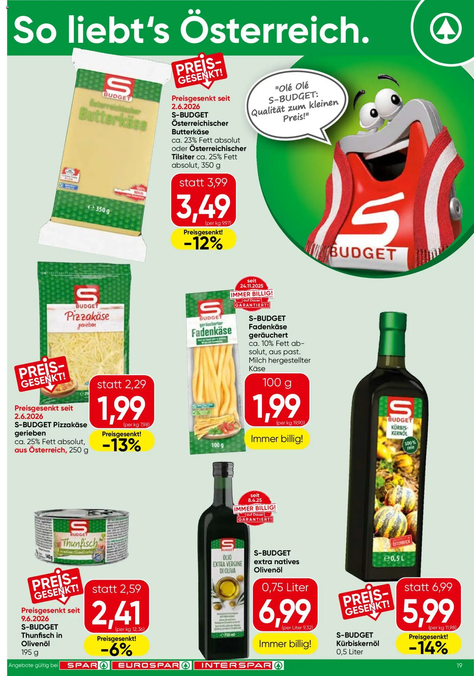 Spar Flugblatt - Oberösterreich gültig ab 01.07.2026 | Seite: 19 | Produkte: Kürbis, Milch, Butter, Käse