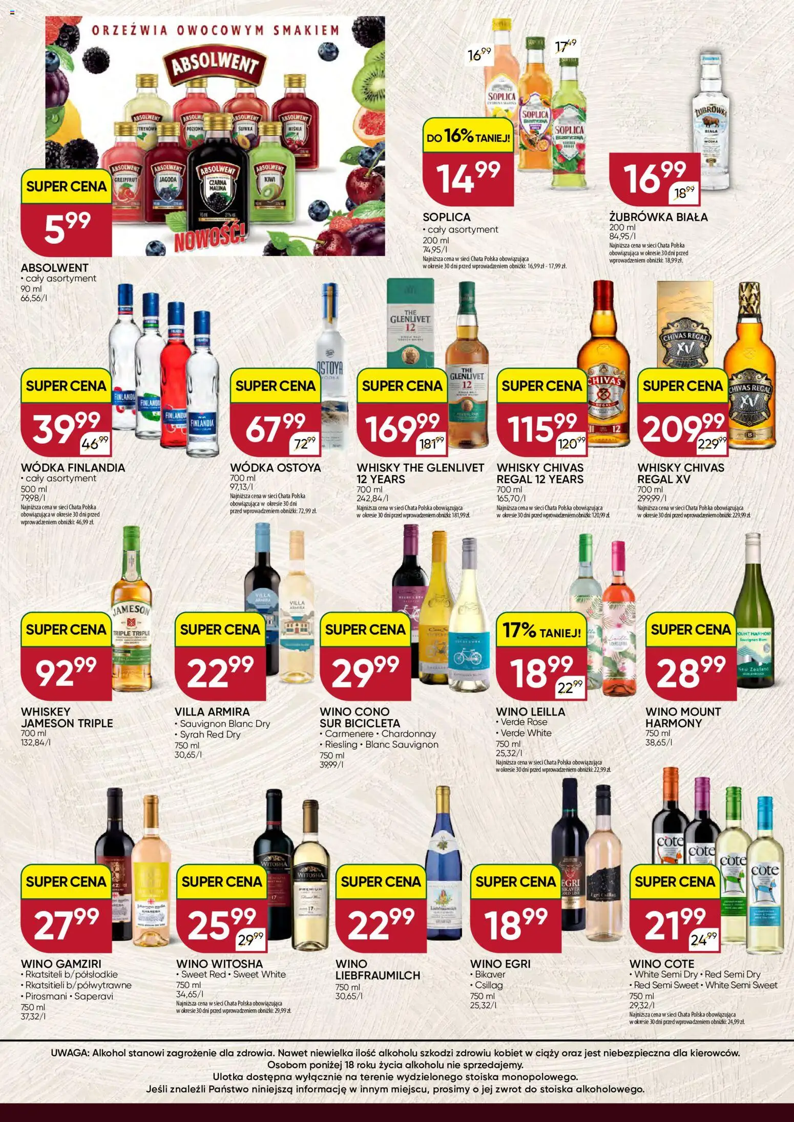 Chata Polska gazetka - Mocna Oferta od 08.09.2026 | Strona: 2 | Produkty: Finlandia wódka, Wino Cote, Wino Witosha, Wódka