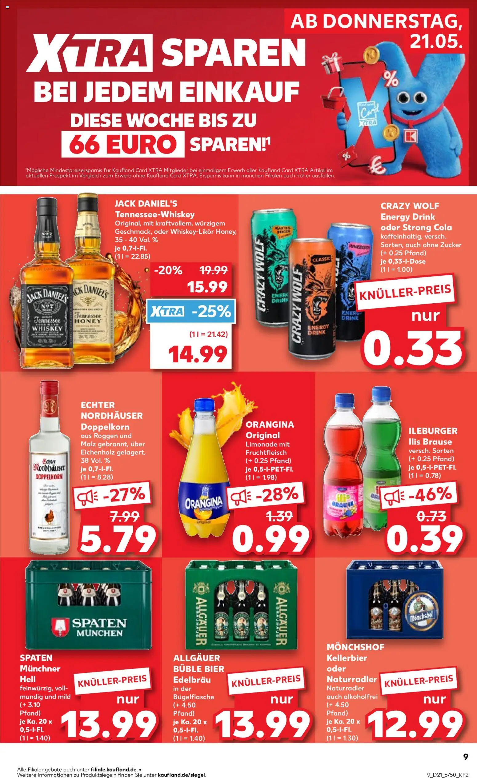 Kaufland Prospekt – gültig ab 21.05.2026 | Seite: 9 | Produkte: Monchshof, Bier, Zucker, Whiskey