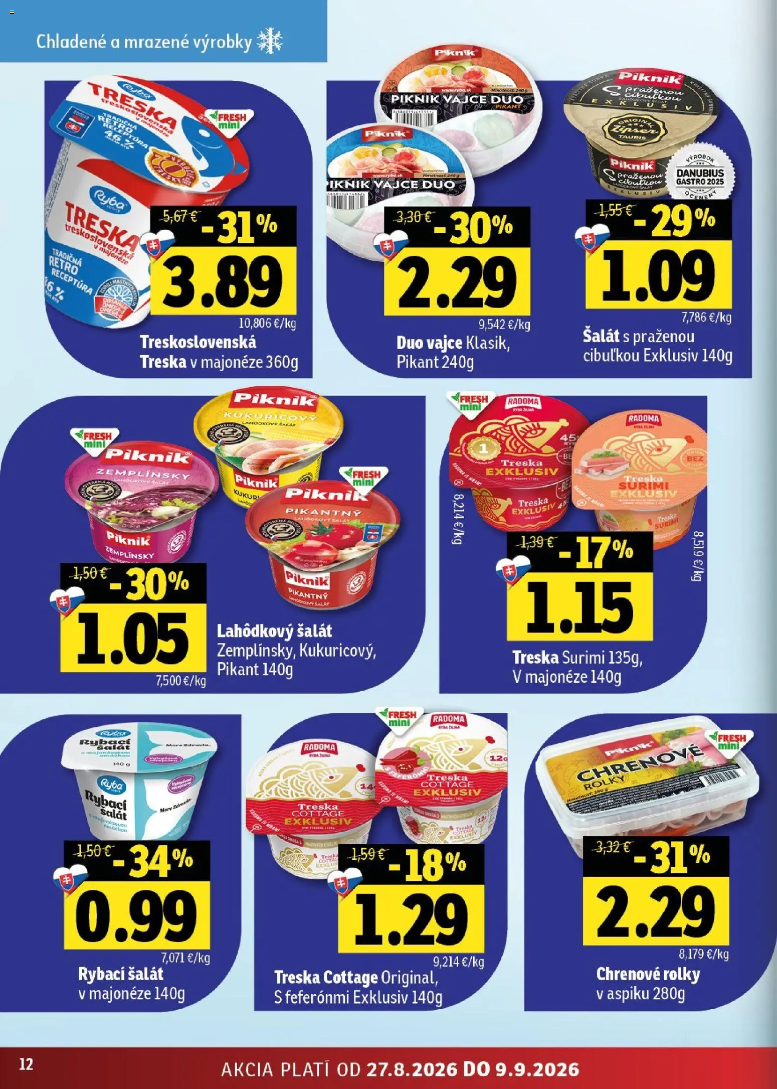 Nové Fresh akcie – leták je platný od 27.08.2026 | Strana: 12 | Produkty: Ryba, Omega, Šalát, Treska
