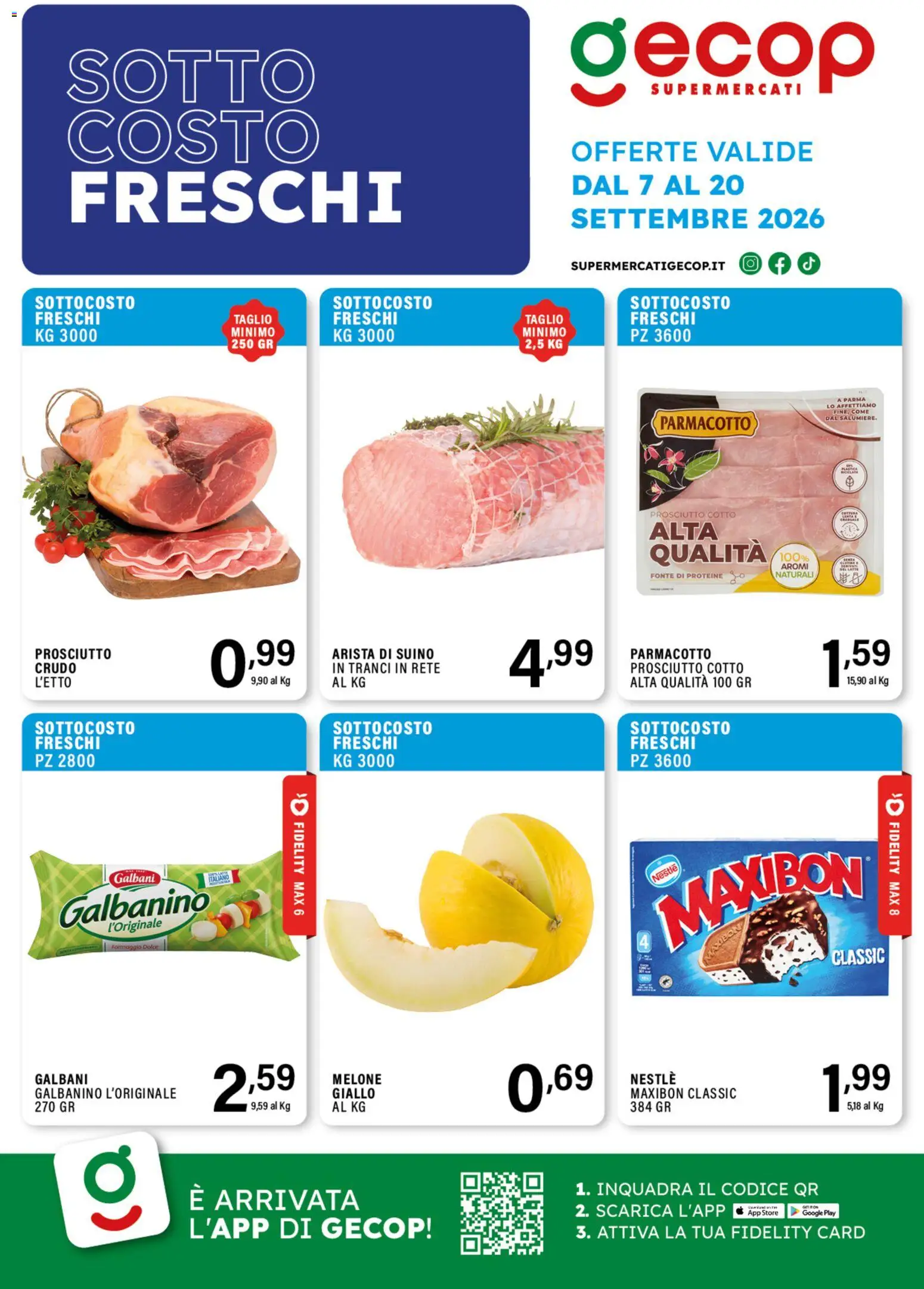 Volantino GECOP del 07/09/2026 | Pagina: 1 | Prodotti: Suino, Taglio, Formaggio, Melone