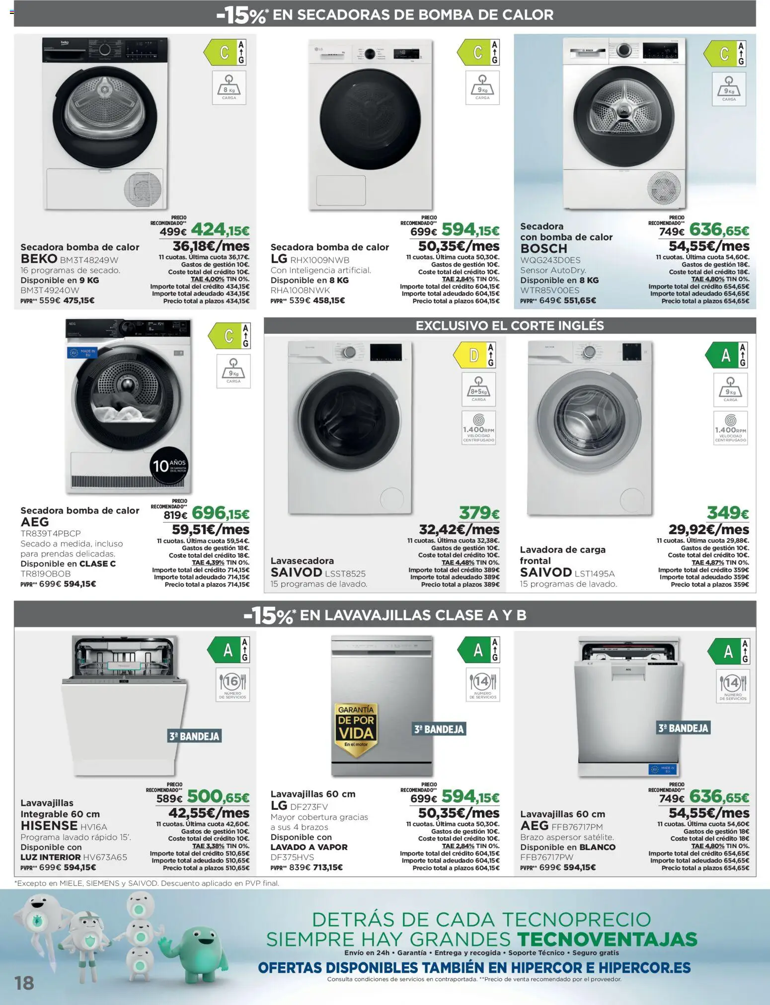 El Corte Inglés Los Tecnoprecios │ válido desde el 05/10/2026 | Página: 18 | Productos: Lavadora, Secadora, Lavavajillas, Bandeja