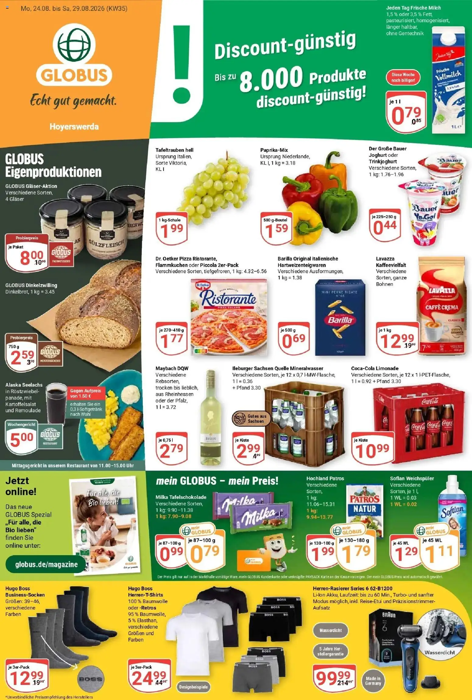 Globus Prospekt Hoyerswerda – gültig ab 24.08.2026 | Seite: 3 | Produkte: Ristorante, Lavazza, Limonade, Pizza