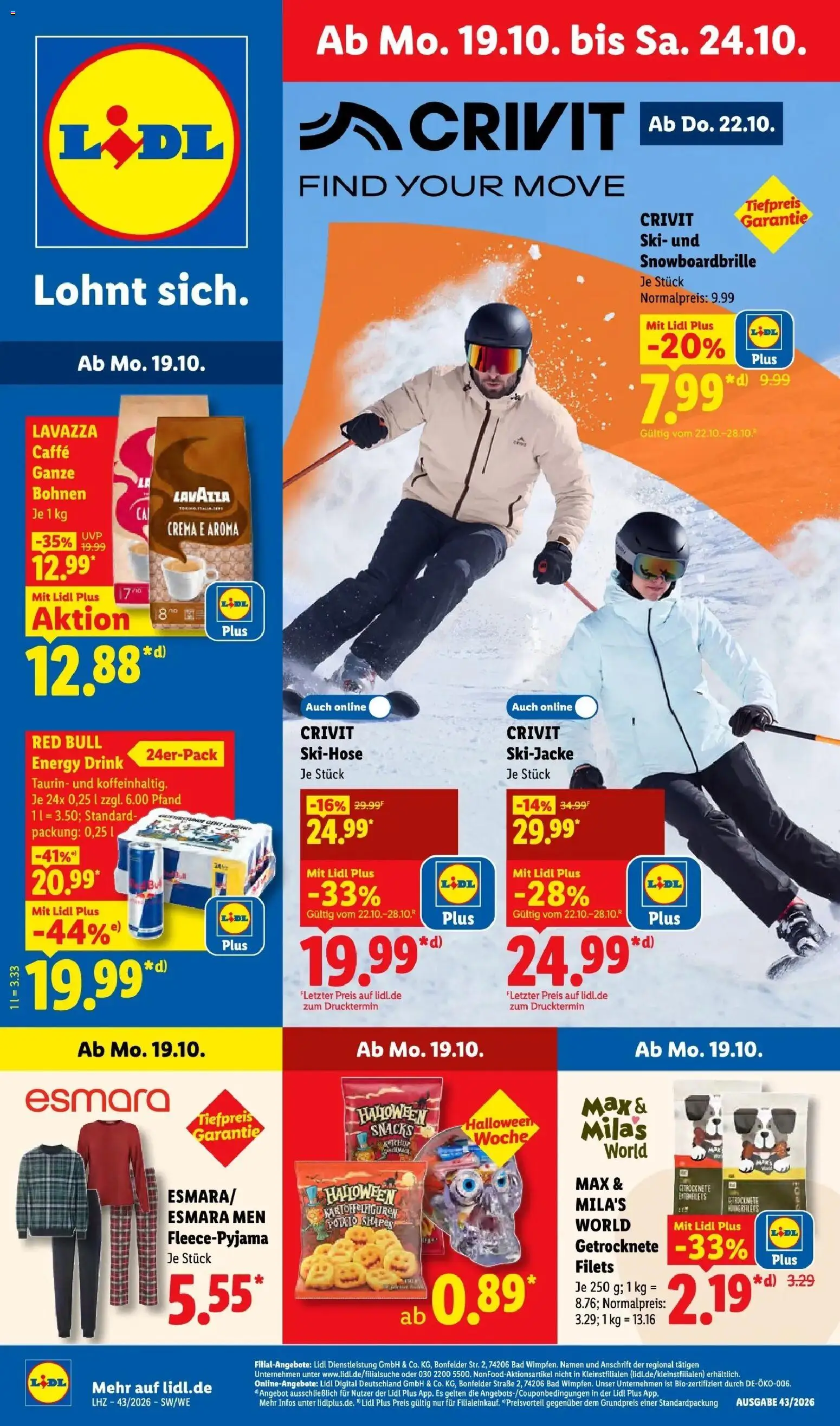 Lidl Prospekt Weikersheim (ab 19.10.2026) zum Blättern » Angebote | Seite: 1 | Produkte: Lavazza, Red bull, Energy, Ski