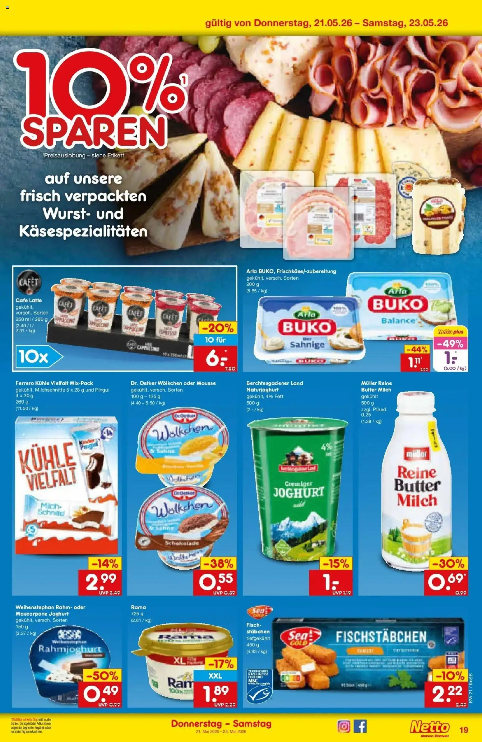 Netto Marken-Discount Prospekt Bonn	 – gültig ab 17.05.2026 | Seite: 21 | Produkte: Rama, Milch, Fischstabchen, Wurst