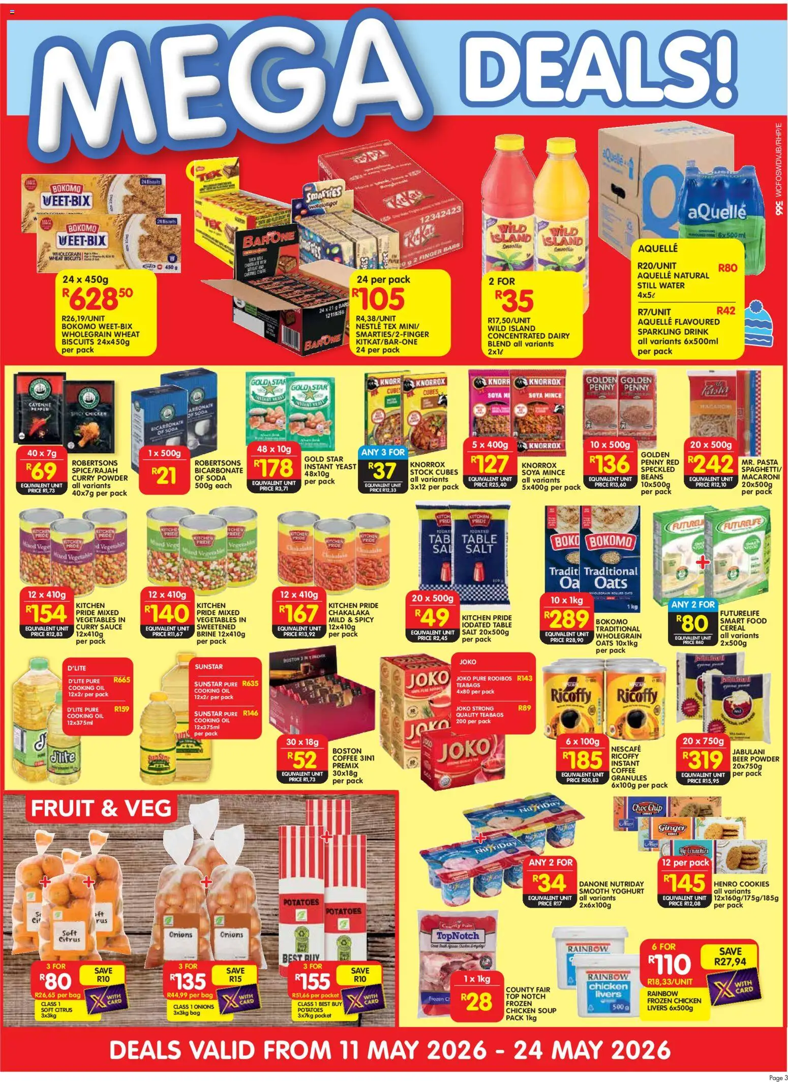 New Shoprite catalogue – valid from 11.05.2026 | Page: 3 | Products: Oil, Chocolate, Pasta, Soup