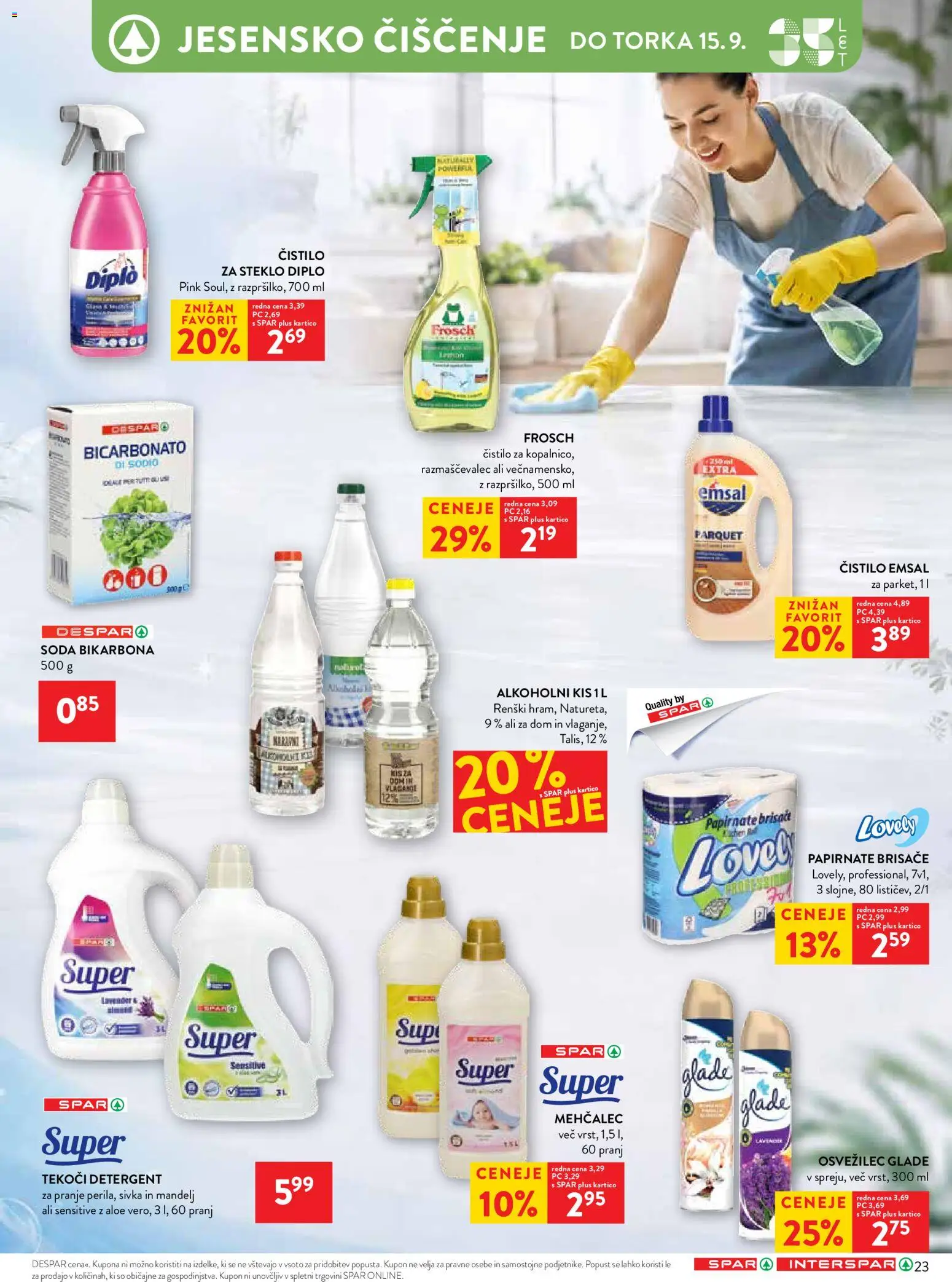 Novi Spar katalog ponudbe – veljaven od 09.09.2026 | Stran: 35 | Izdelki: Mehčalec, Papirnate brisače, Kis, Detergent