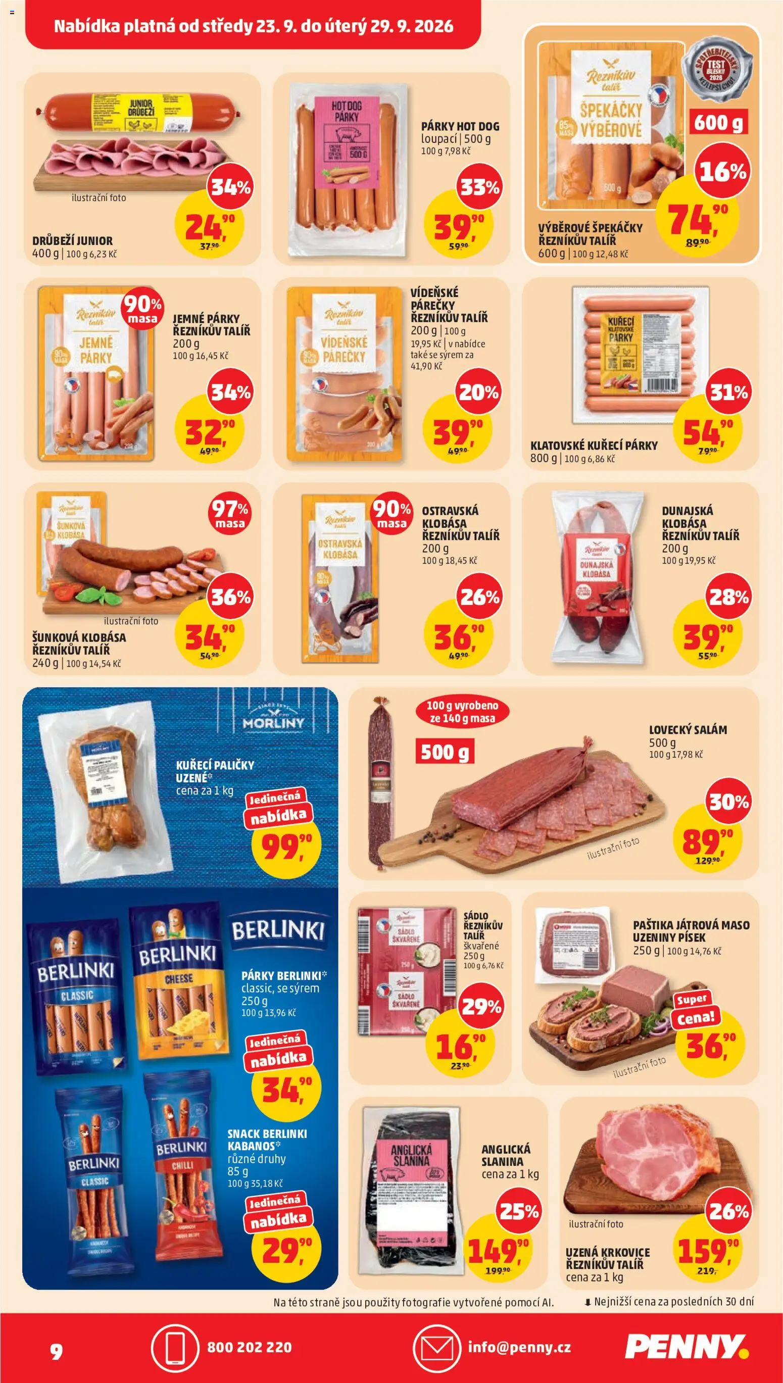 Penny Market leták od 23.09.2026 | Strana: 9 | Produkty: Párky, Paličky, Uzená krkovice, Lovecký salám