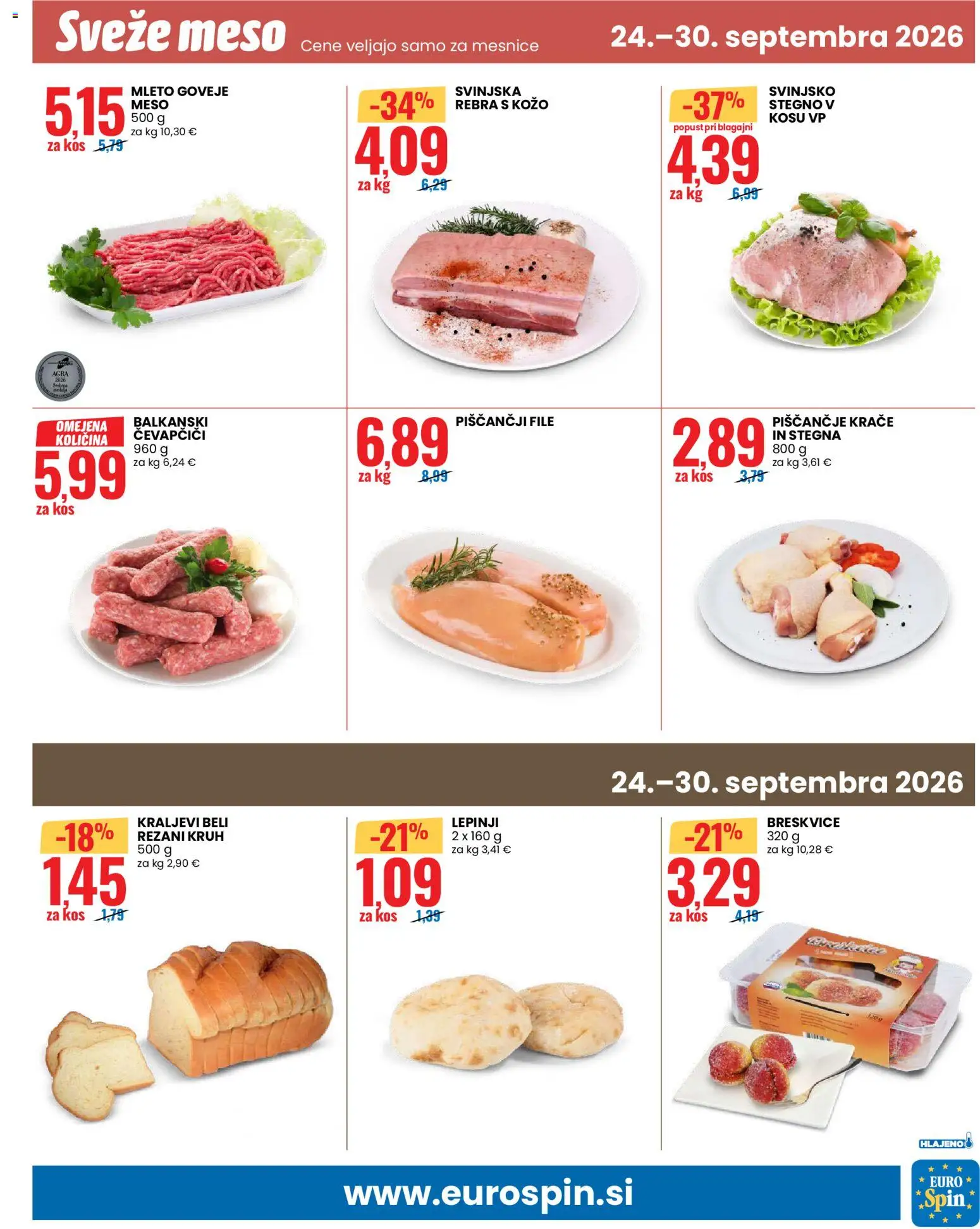Novi Eurospin katalog ponudbe – veljaven od 24.09.2026 | Stran: 13 | Izdelki: Čevapčiči, Kos, Kruh, Svinjsko meso