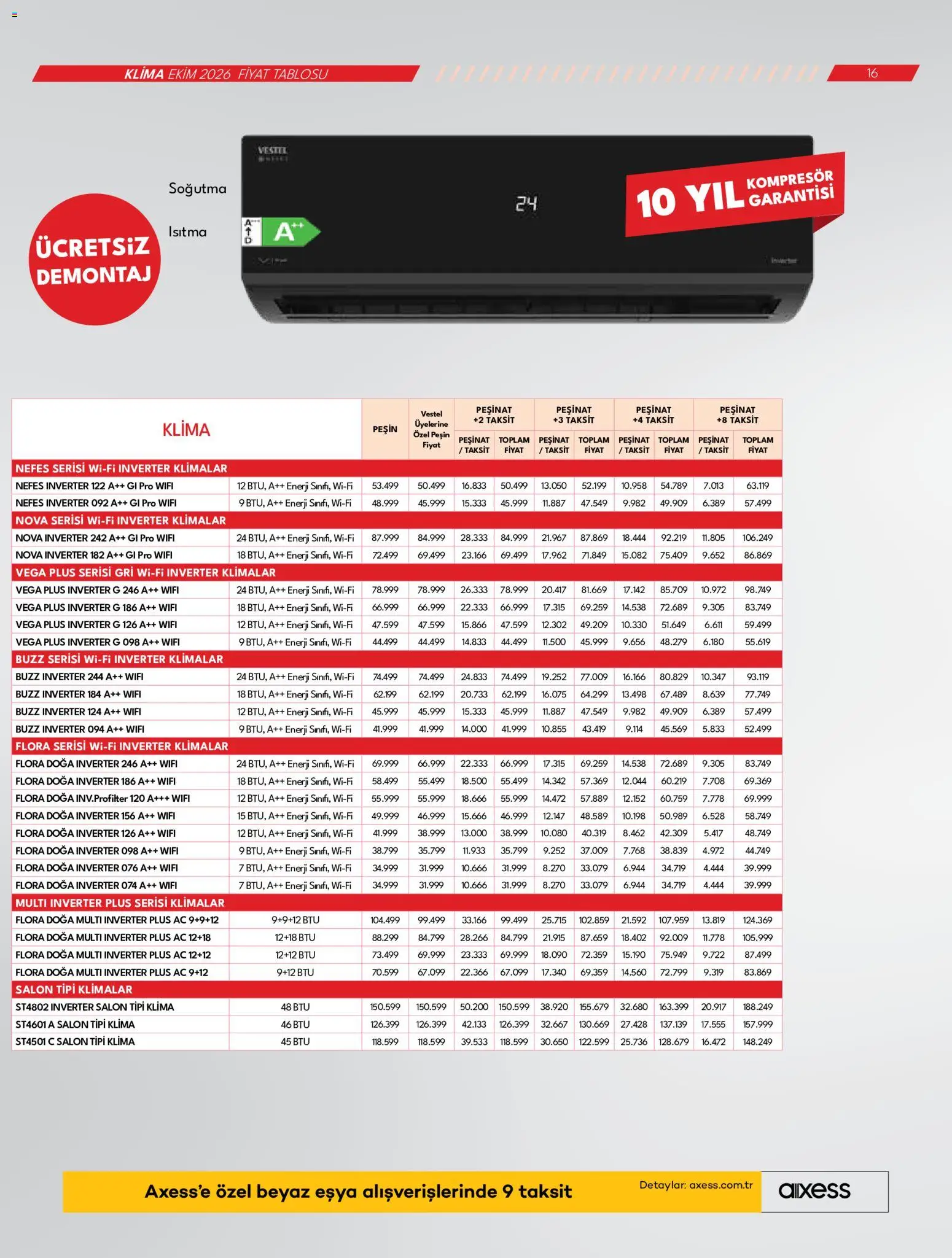 Vestel Katalog - 01 Ekim 2026 tarihinden itibaren geçerlidir | Sayfa: 16 | Ürünler: Klima