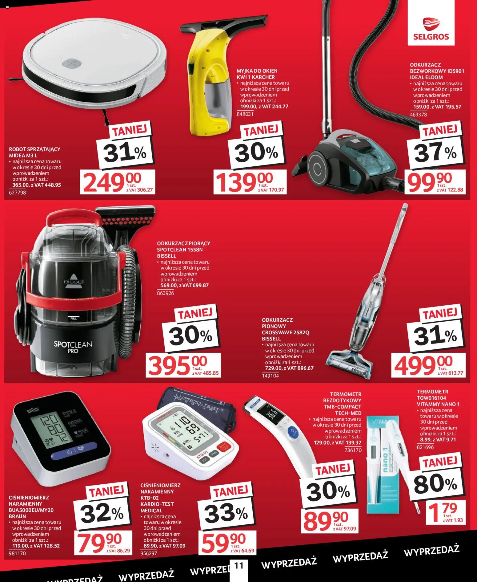 Selgros cash&carry gazetka - Totalna Wyprzedaż od 08.10.2026 | Strona: 11 | Produkty: Ciśnieniomierz, Odkurzacz pionowy, Termometr bezdotykowy, Robot sprzątający