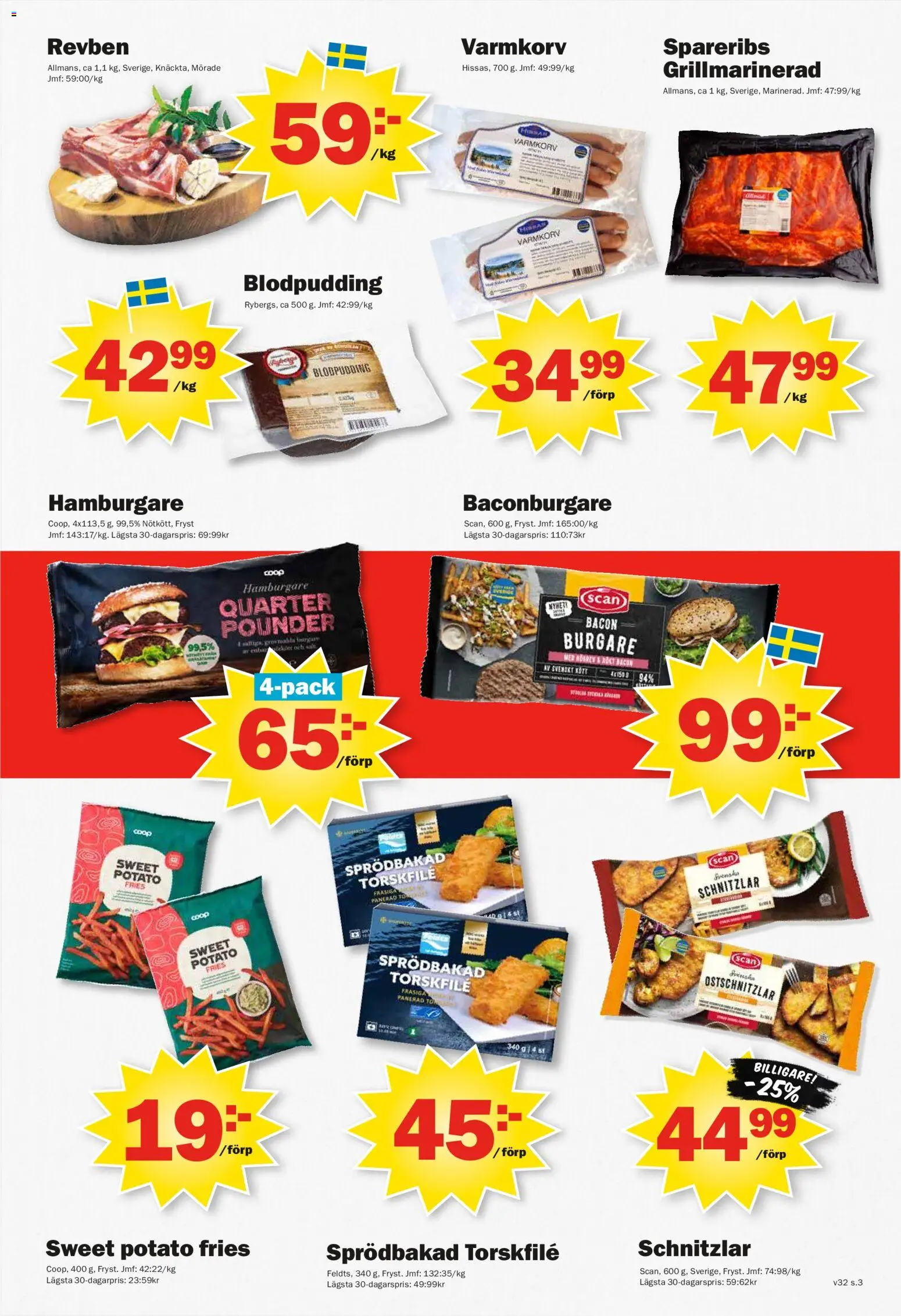 Pekås reklamblad aktuell från 03/08/2026 | Sida: 3 | Produkter: Torskfile, Varmkorv, Bacon, Hamburgare