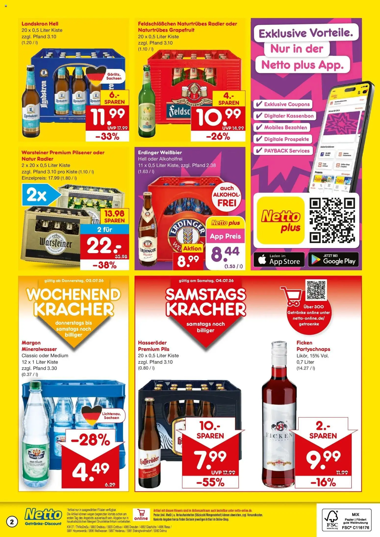 Netto Marken-Discount Prospekt Dresden – gültig ab 29.06.2026 | Seite: 2 | Produkte: Weißbier, Mineralwasser, Warsteiner, Hasseröder