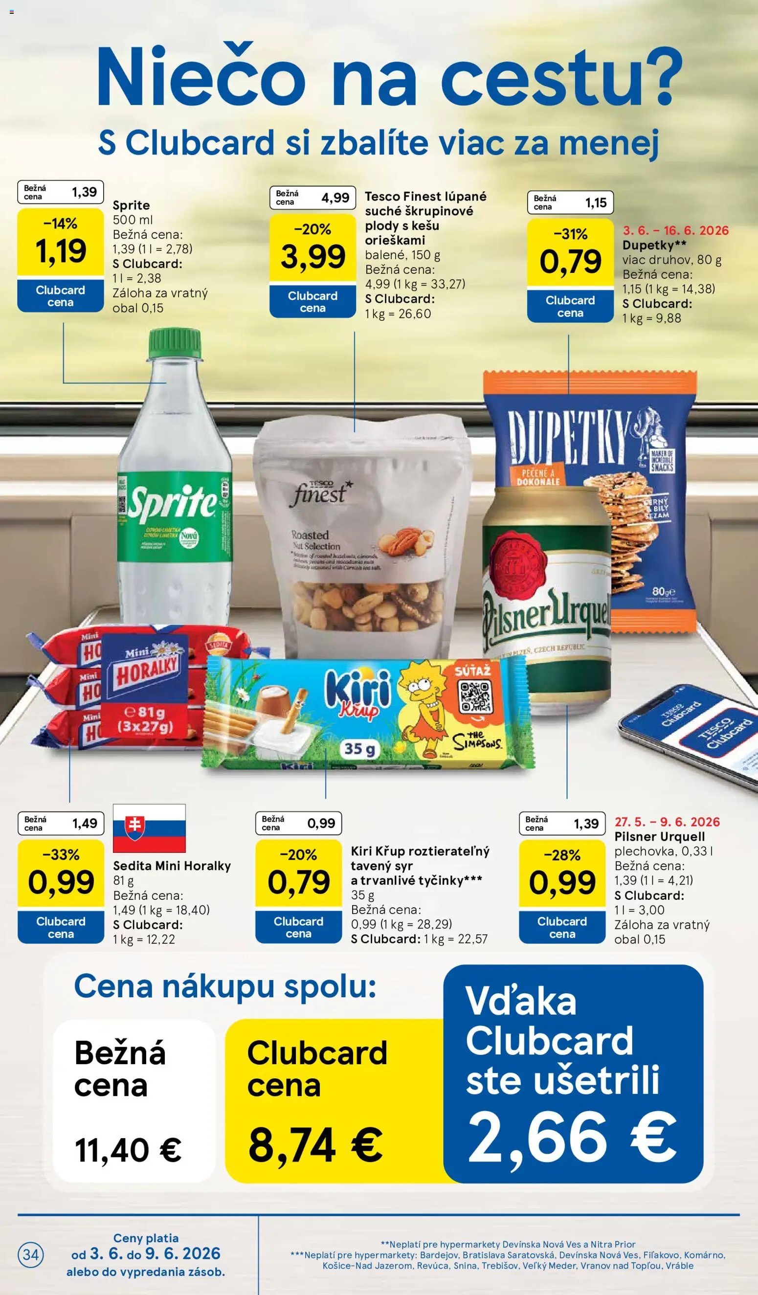 Nové Tesco akcie – leták je platný od 03.06.2026 | Strana: 34 | Produkty: Syr, Pilsner Urquell, Kešu, Horálky