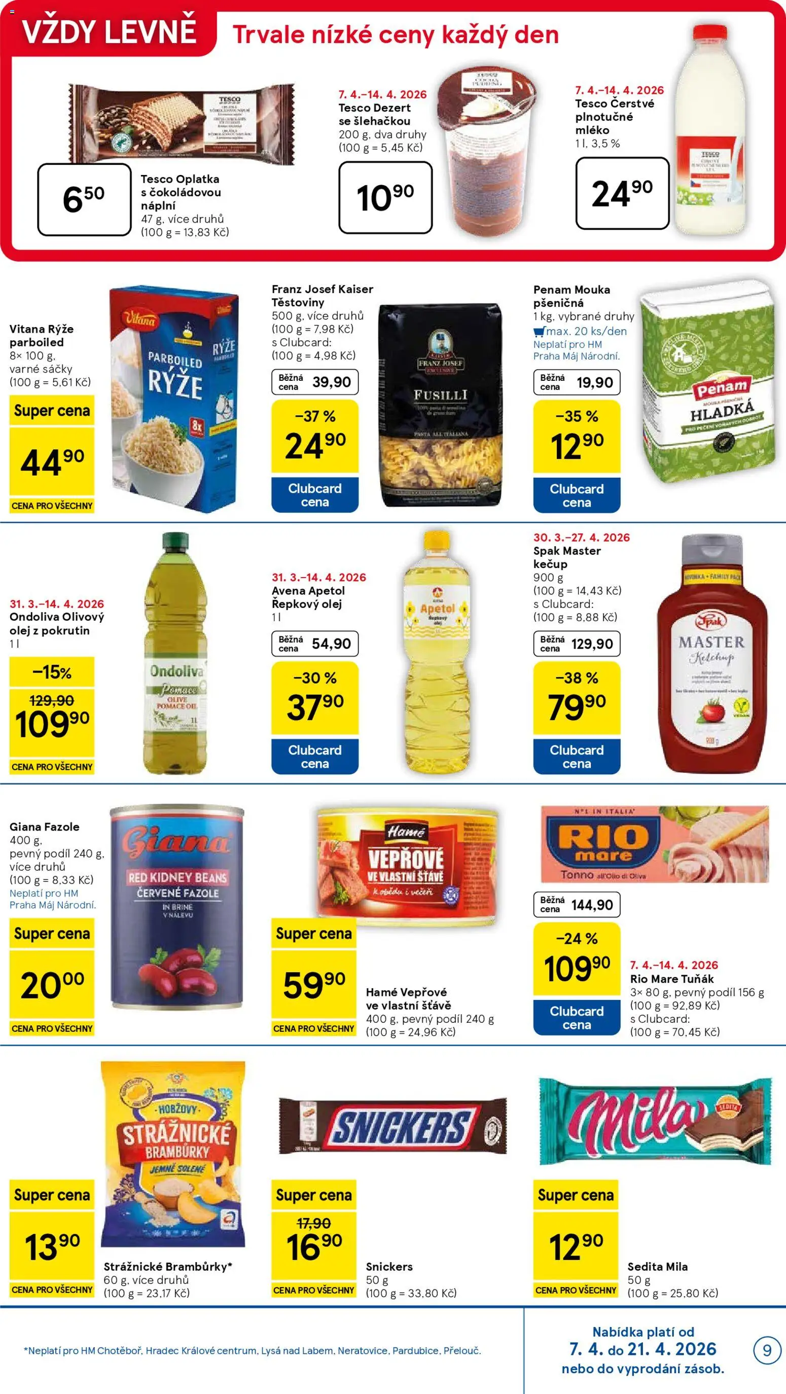 Tesco leták - Hypermarket od 07.04.2026 | Strana: 9 | Produkty: Kečup, Řepkový olej, Rio mare, Mila